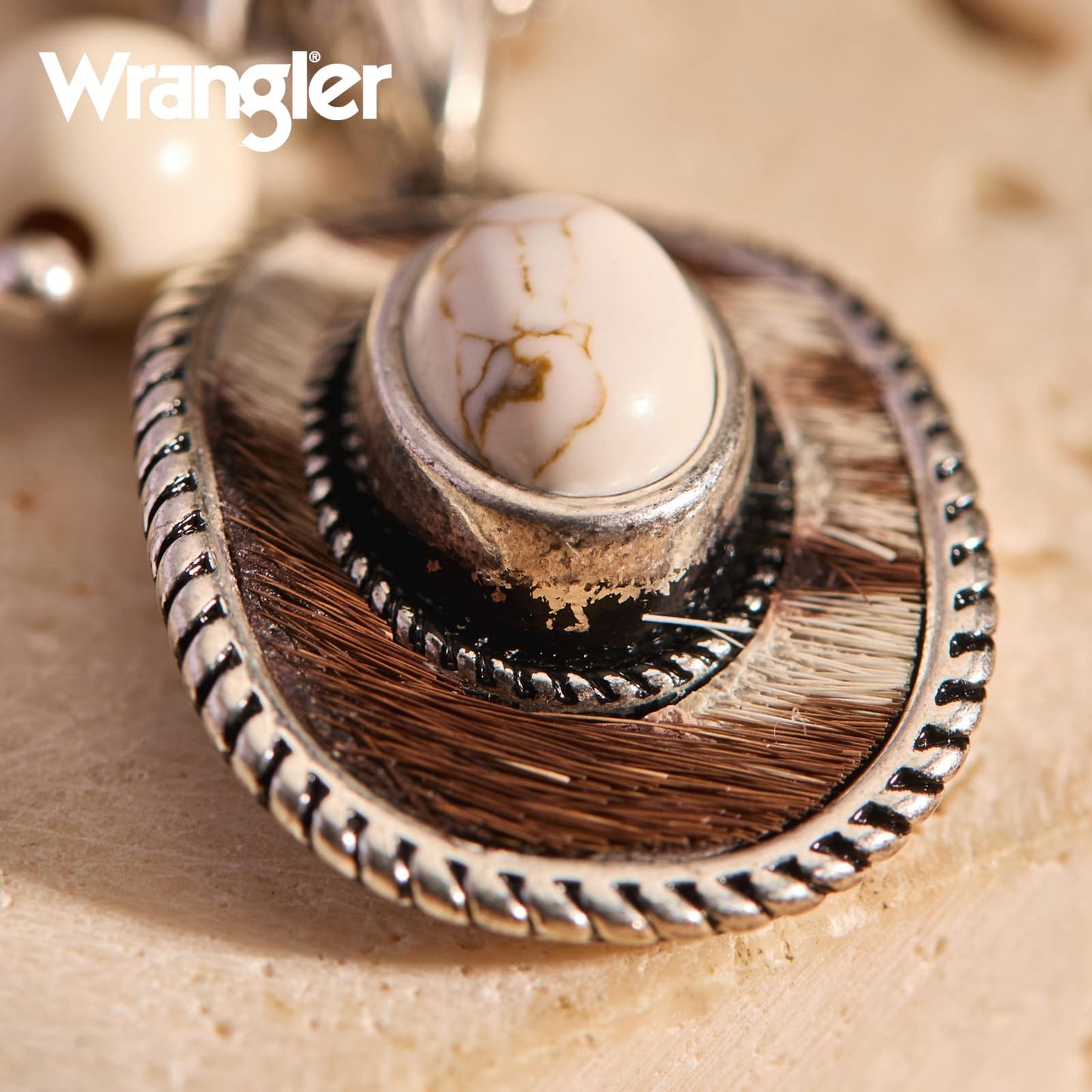 Wrangler Western TearDrop Dangle Earrings for Women Country Statement Genuine Horsehair Turquoise Vintage Cowgirl Cowboy Jewelry (Silver-White A)