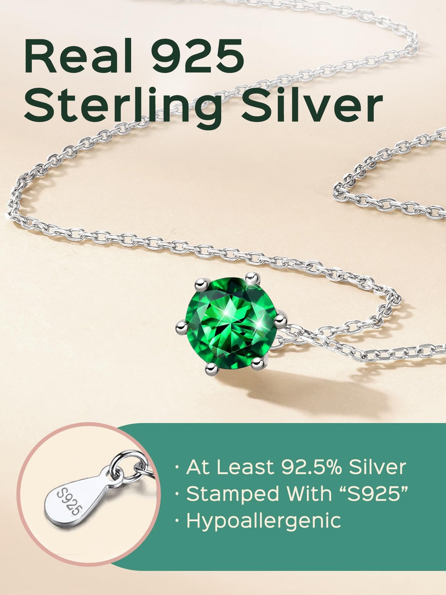 ChicSilver Sterling Silver Birthstone Necklace May Emerald Necklaces for Women 925 Sterling Silver Green Necklace for Women