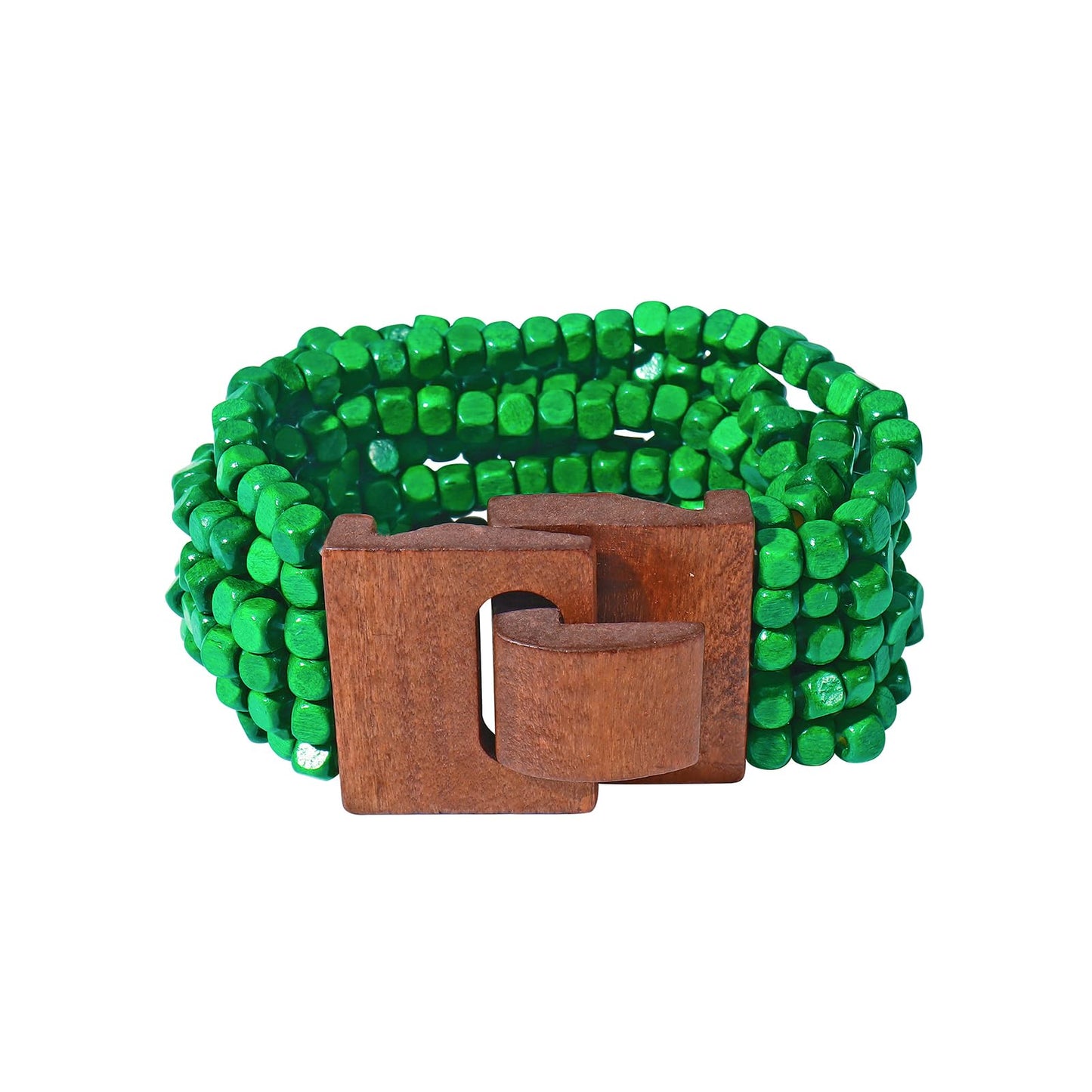 Coiris Boho Bangle Bracelets for Women Wooden Beaded Bracelets Chunky Bohemian Beach Bracelets Jewelry for Women(BR1235-Green)