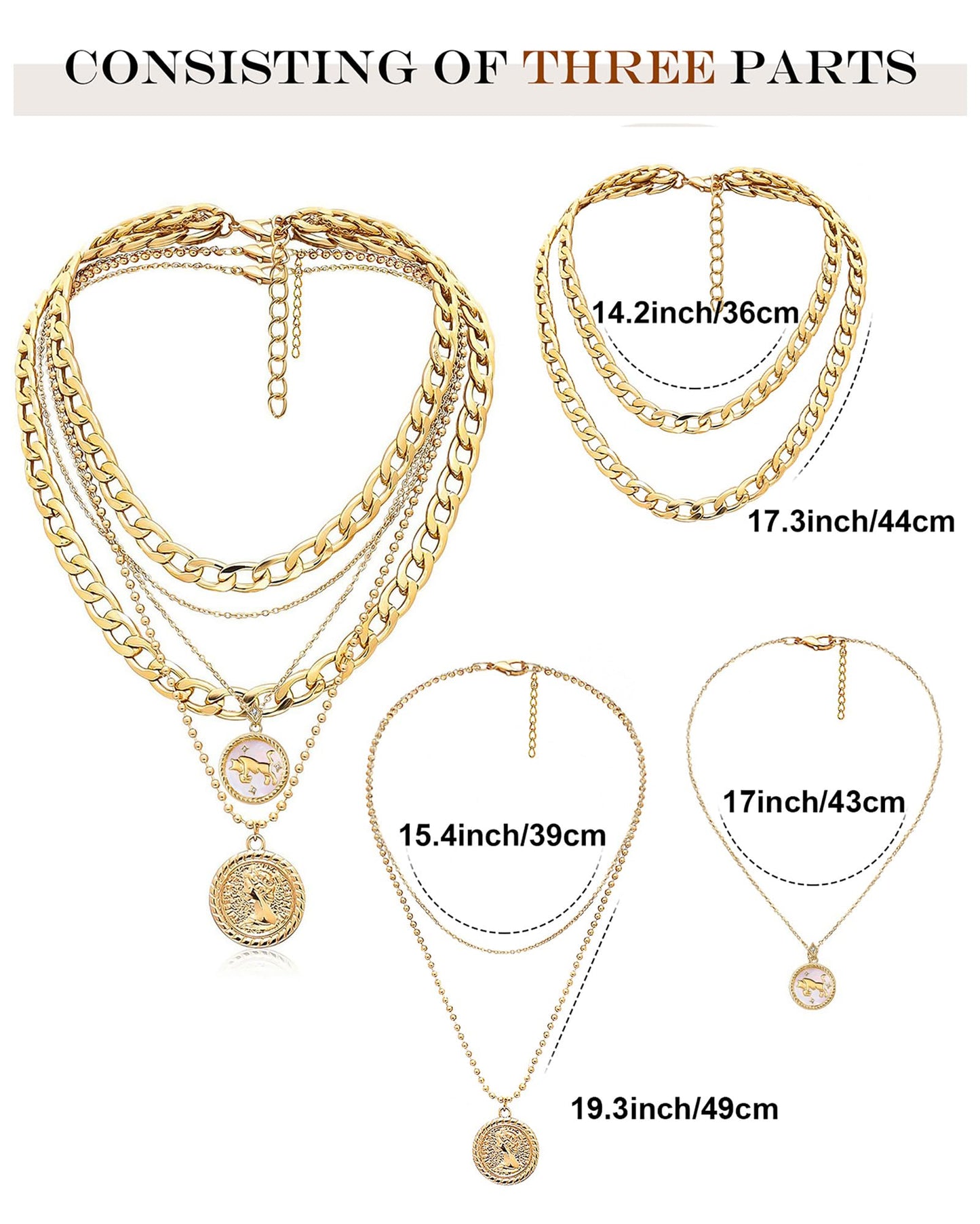 MJartoria Gold Layered Necklaces for Women Trendy Retro Coin Pendant Necklace Dainty Chunky Chain Choker Necklaces for Jewelry Birthday Gifts (Gold, Zodiac-Taurus-3PCS Layered)
