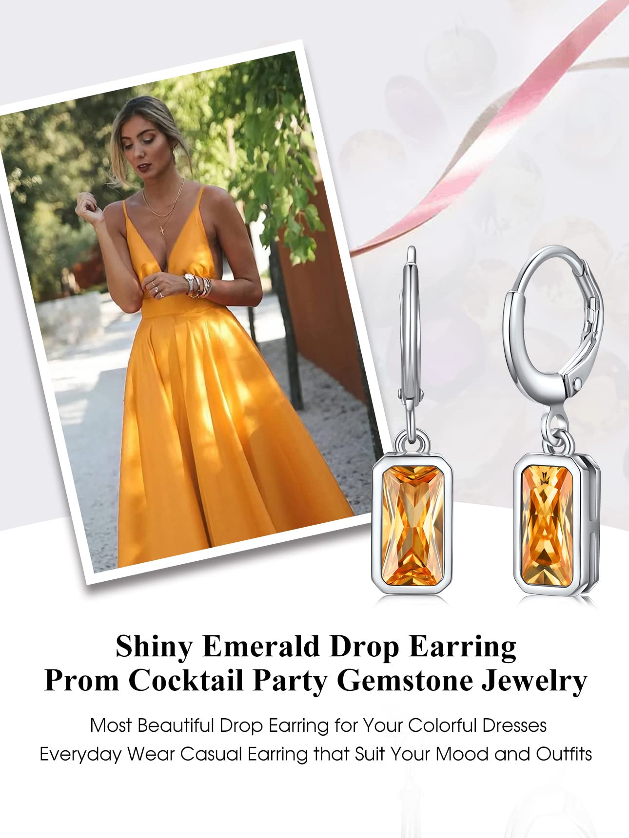 Bestyle Yellow Topaz Drop Earring with Hypoallergneic Silver Huggie Hoops - Shimmer Critine Crytsal November Birthstone Dangles Sterling Silver Earring for Women