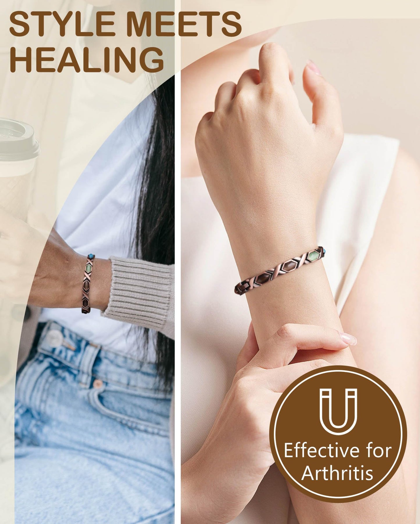 Feraco Copper Bracelet for Women,Pure Copper Magnetic Bracelets,Natural Gemstone,Gifts for Women