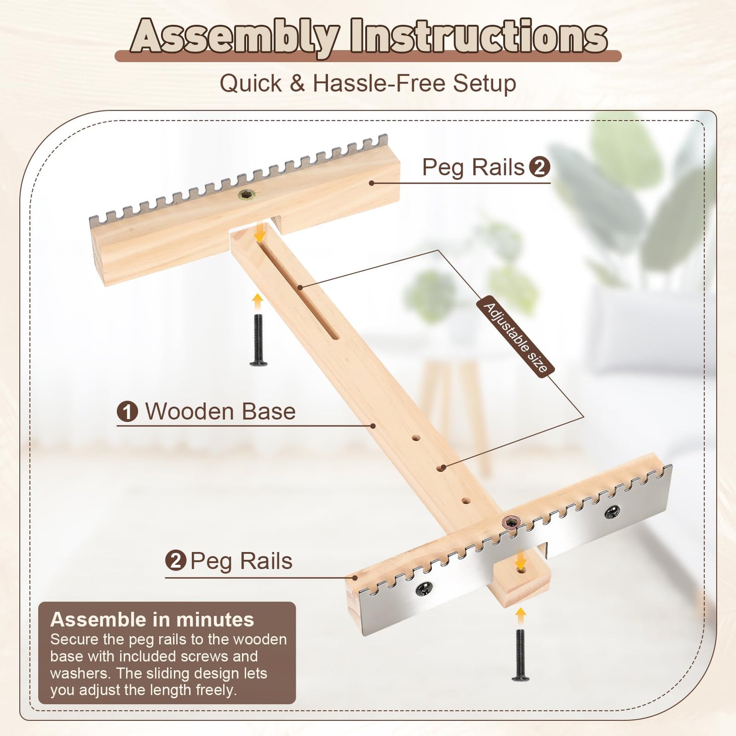 Adjustable Tapestry Weaving Loom Expandable 3.5in to 11.8in with Stainless Steel Peg Rails Wooden Frame Knitting Loom for Weaving Yarn Art Projects Ideal for Beginners Advanced