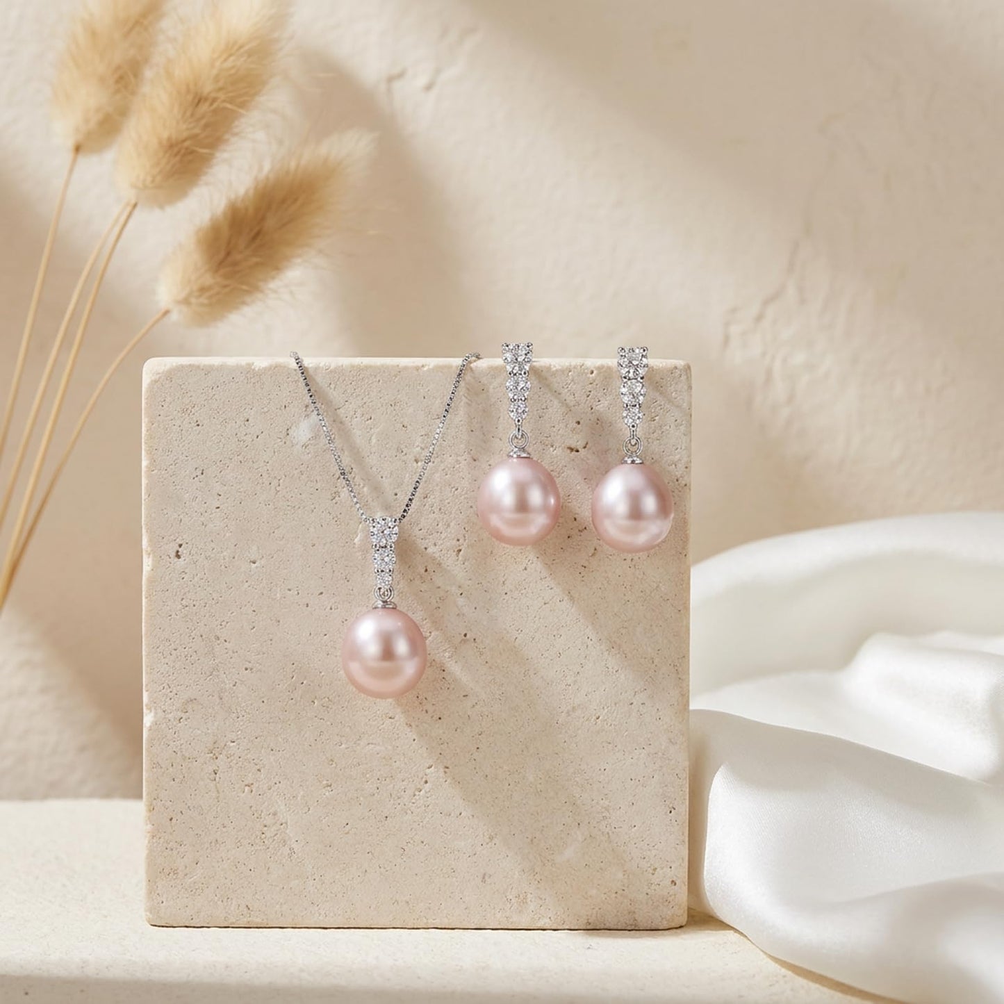 BAMIKI Purple Pearl Necklace and Earrings Set, Freshwater Cultured Pearl Jewelry Set in 925 Sterling Silver with CZ - Elegance for Wife, Mom, Girlfriend on Anniversary, Mother's Day, or Birthday