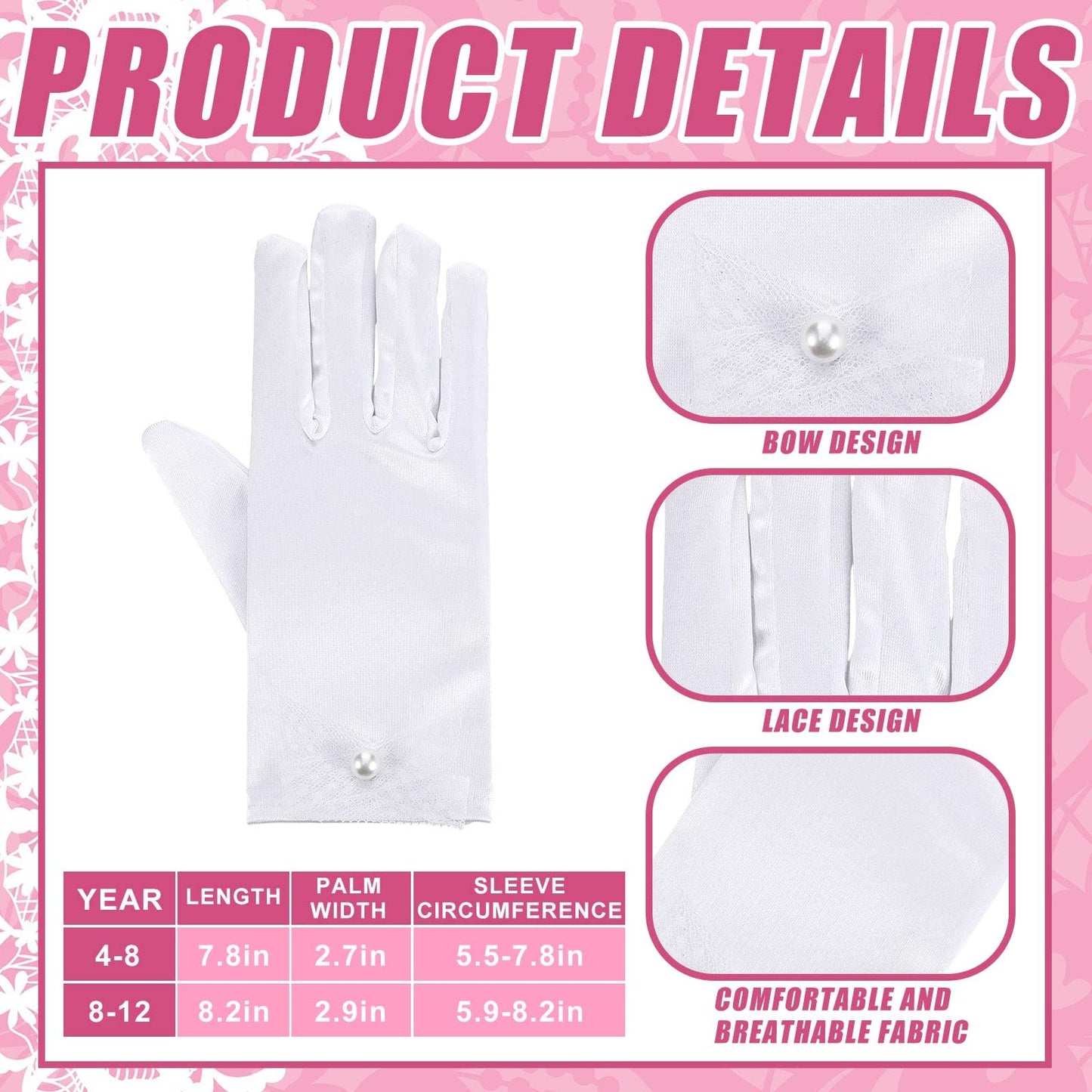 Geyoga 4 Pcs Pearl Necklace Set for Little Girls Toddler Girls Jewelry Communion Gloves for Kids Christmas Tea Party Wedding(Modern Style,8-12 Years)