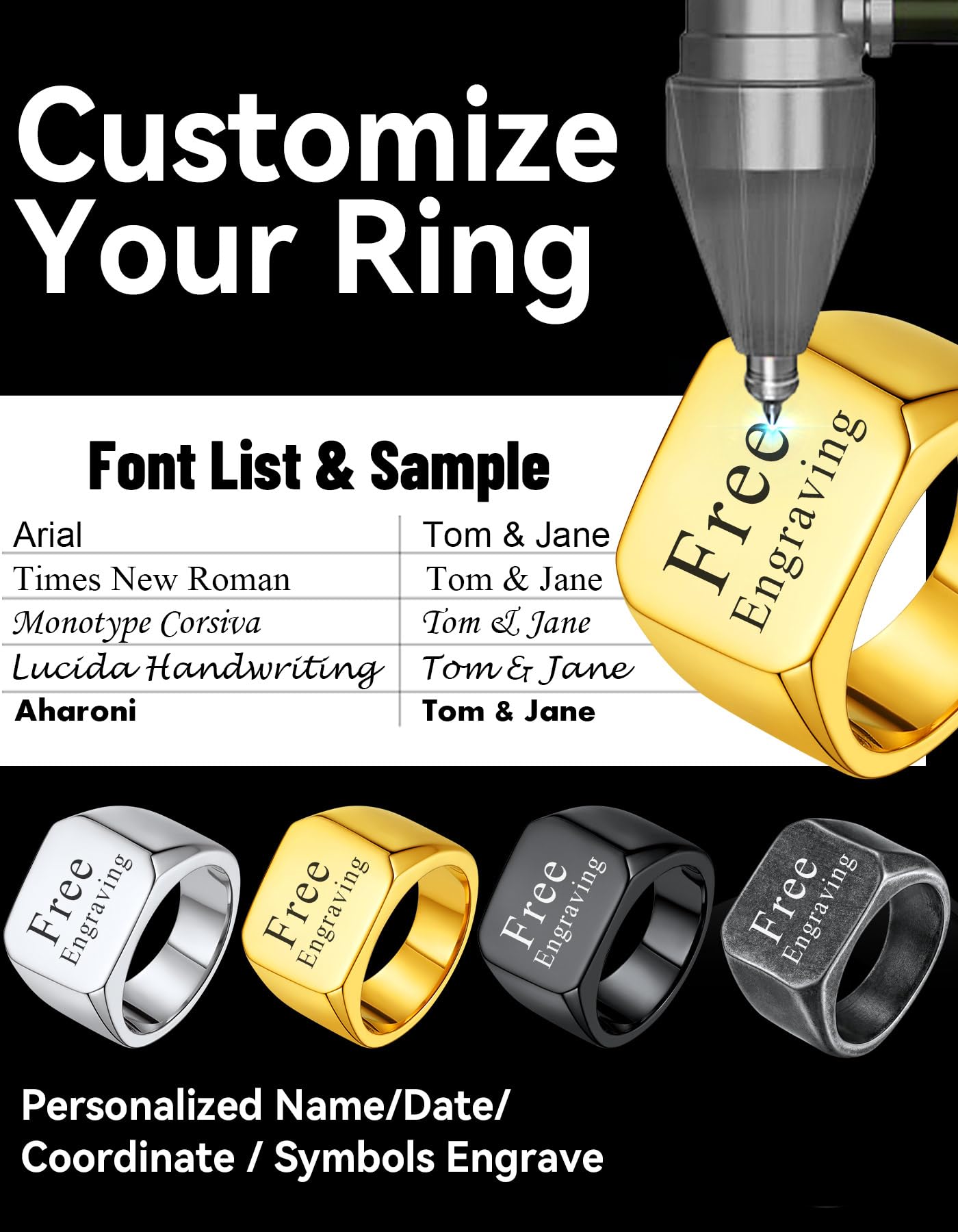 ChainsHouse Personalized Signet Biker Rings Solid Polished 18K Gold Ring for Men, Size 12
