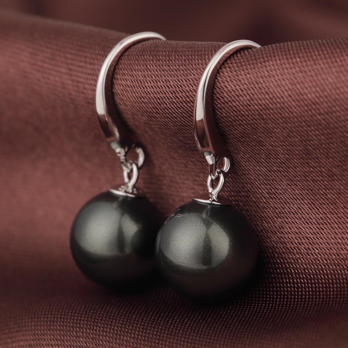 Han han Black Pearl Dangle Earring for Women 925 Sterling Silver Drop Earrings 10MM