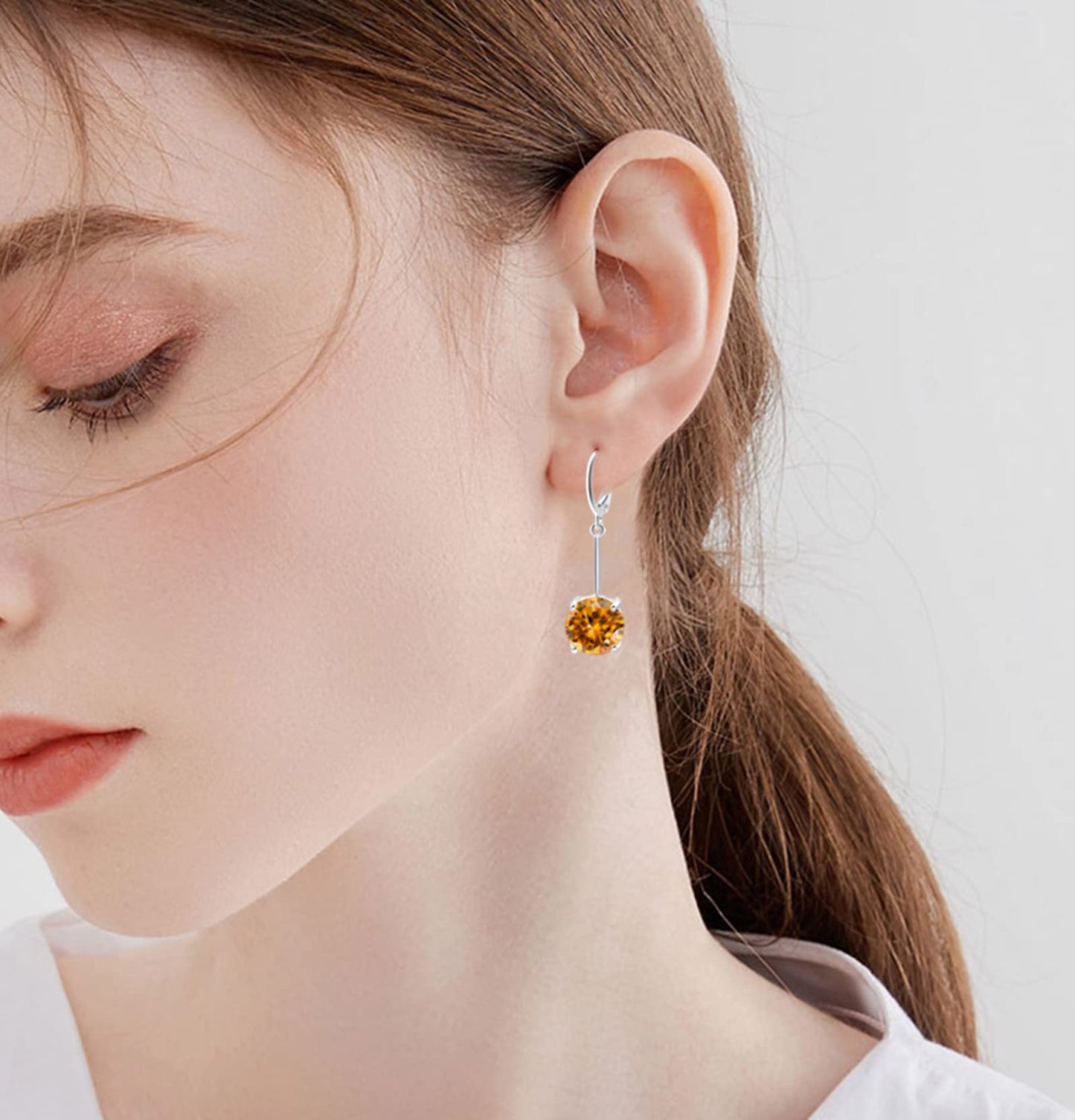 VONSSY Gemstone Drop Dangle Earrings | Platinum /Gold Plated Leverback Crystal Cubic Zirconia Hanging Red /Pink/Blue Earrings (Champagne-Platinum)
