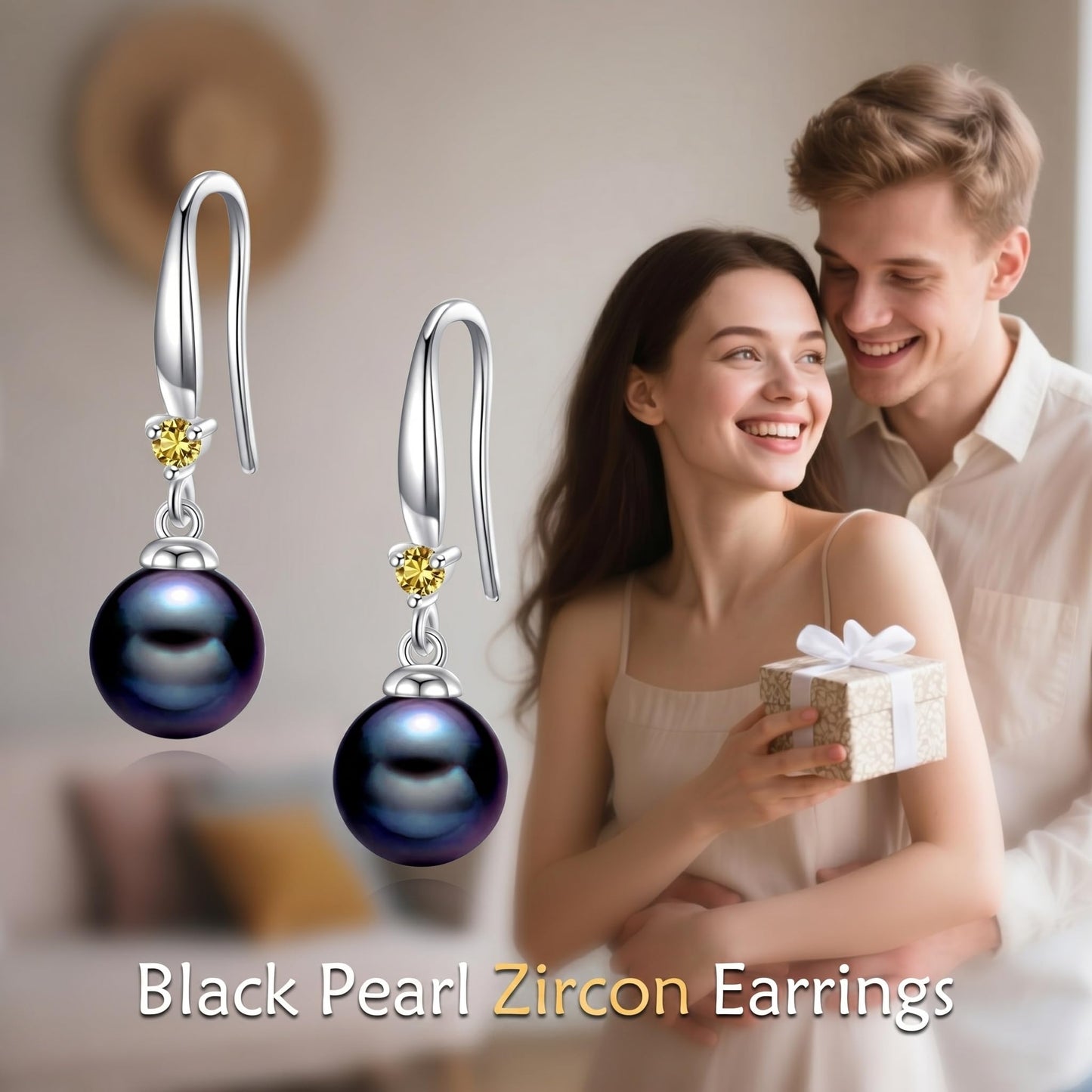 925 Sterling Silver Pearl Leverback Earrings Dangle Drop Birthstone Jewelry Gifts for Women (Black Pearl-November)