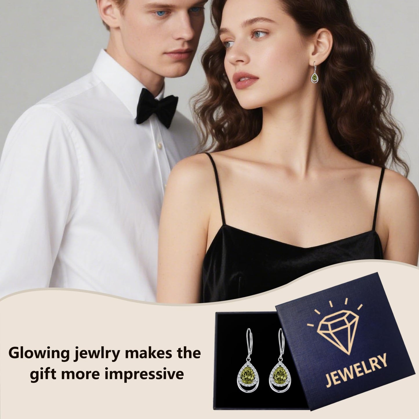 Peridot Earrings Sterling Silver Teardrop Birthstone Dangles Green 5A Cubic Zirconia Drop Jewelry Christmas Gifts for Women