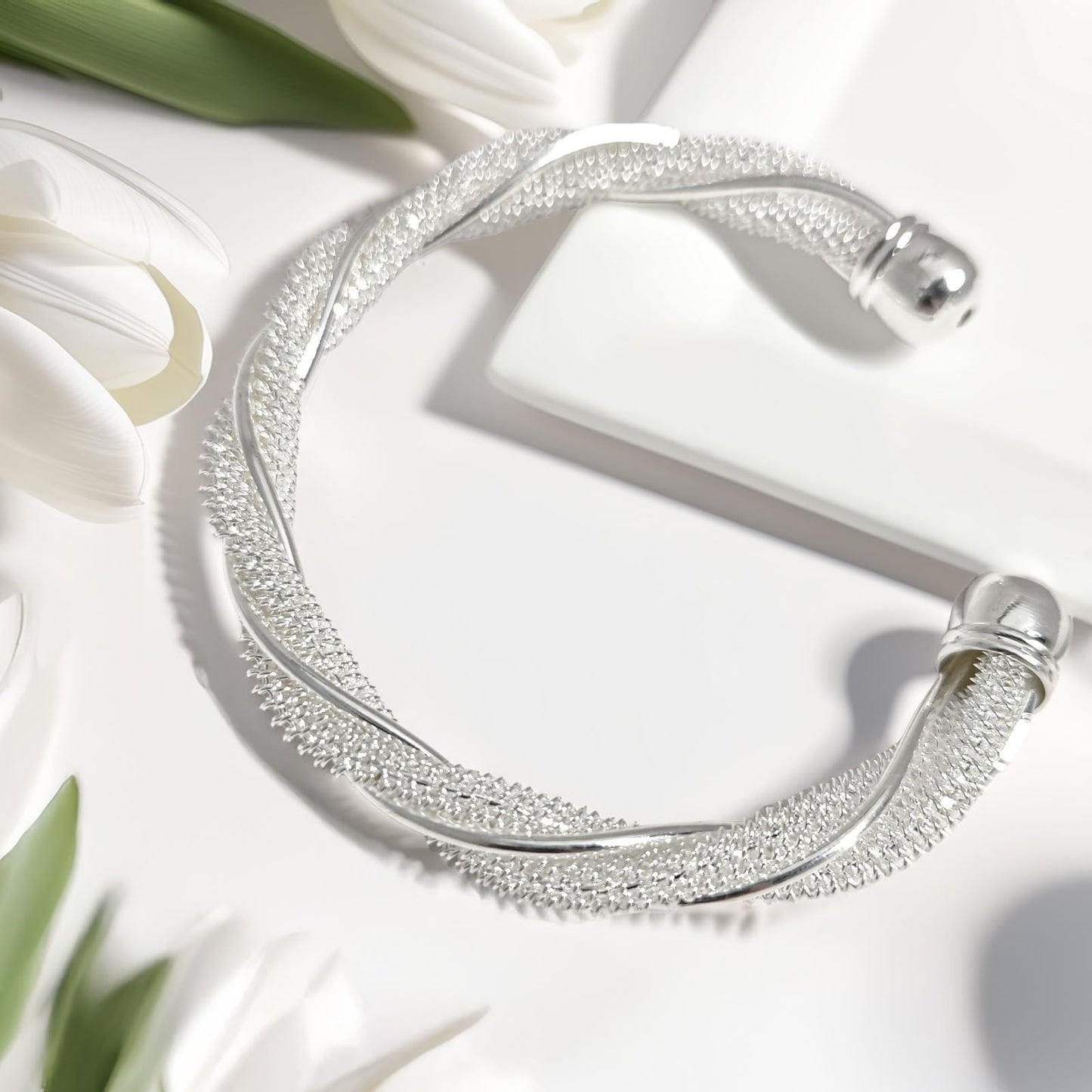 925 Sterling Silver Bracelets Cuff Bangle Bracelet Open Adjustable Wide Cuff Bracelet for Women Teen Girls Fashion Jewelry (silver M)