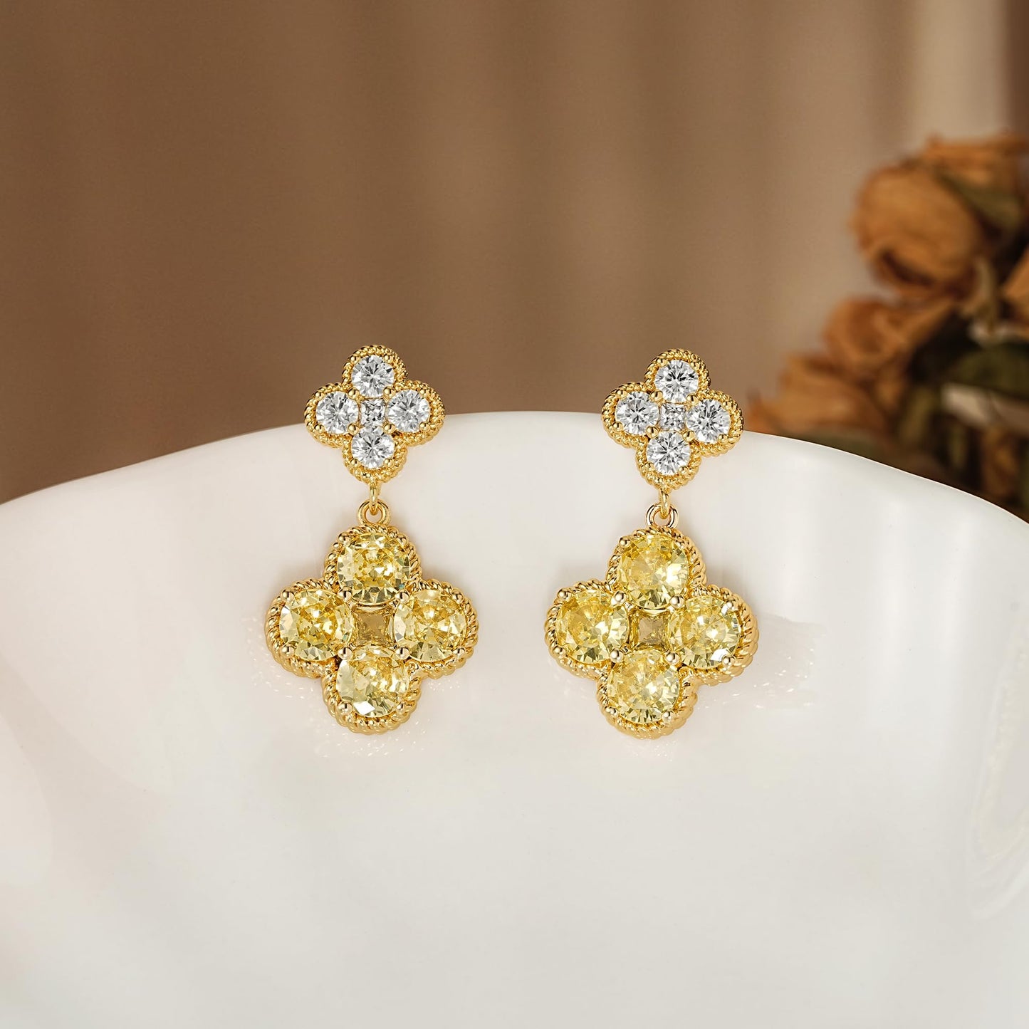 MTMY Dangle Earrings for Women 14K Gold Plated Four Leaf Clover Dangling Drop Birthstone Stud Earrings Trendy Flower Birthstone Jewelry Birthday Gifts(November)