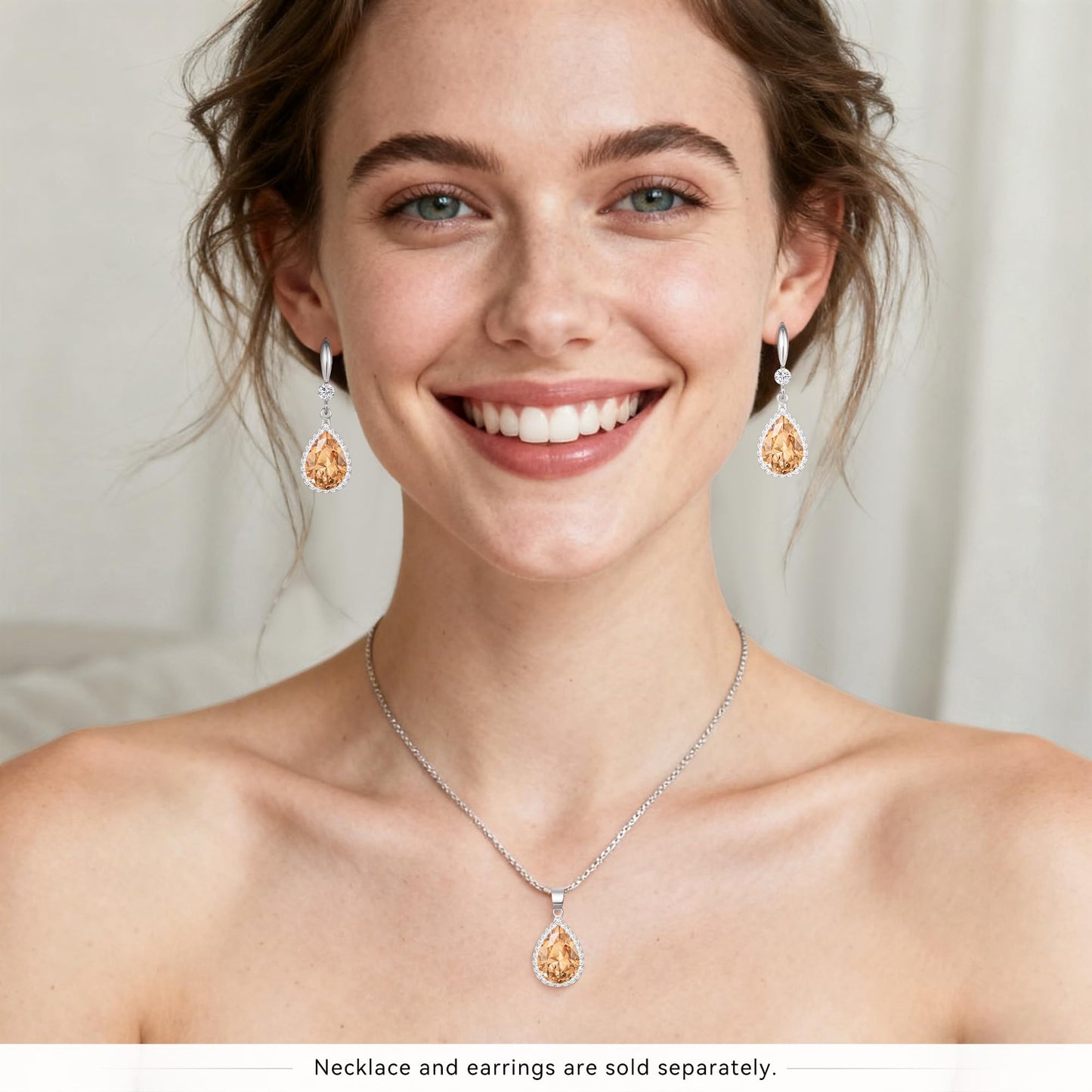 Linawe Champagne Cubic Zirconia Fake Diamond Crystal Dangle earrings, Silver Color Drop Earrings for Women Trendy, Teardrop Rhinestone Costume Fall Earrings, Formal Tear Drop Earrings Jewelry