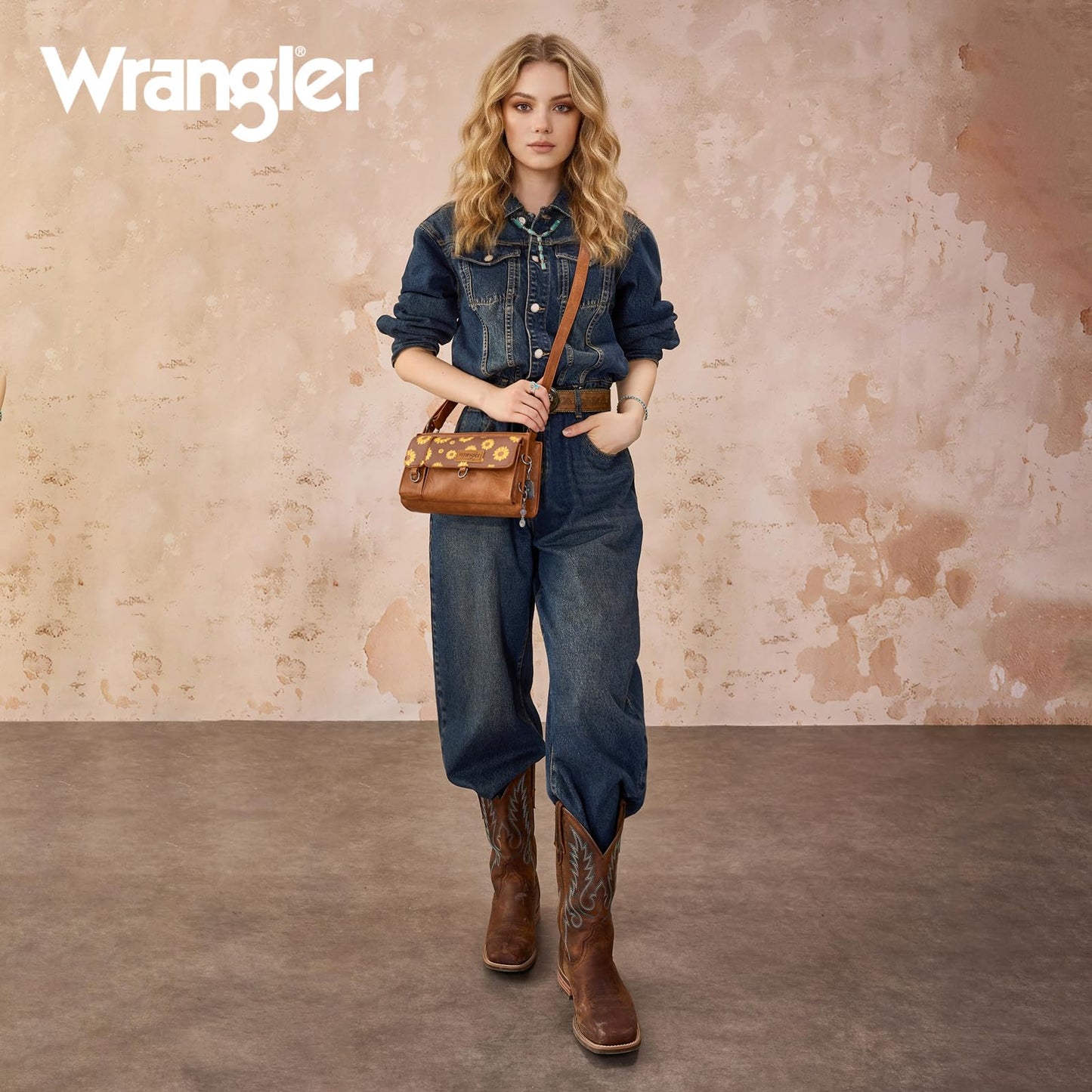 Wrangler Small Shoulder Bag Y2K Purse Cute Western Purses for Women Mini Handbags with Detachable Charms, Sunflower WG-HB-300-523-3-BR