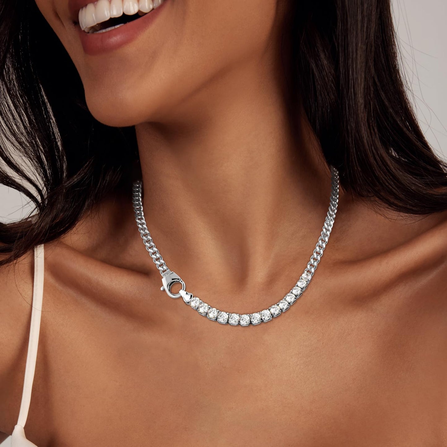 LULII Tennis Necklaces for Women 14K Silver Plated Chunky Cubic Zirconia Choker Cuban Link Chain for Women Jewelry Gifts