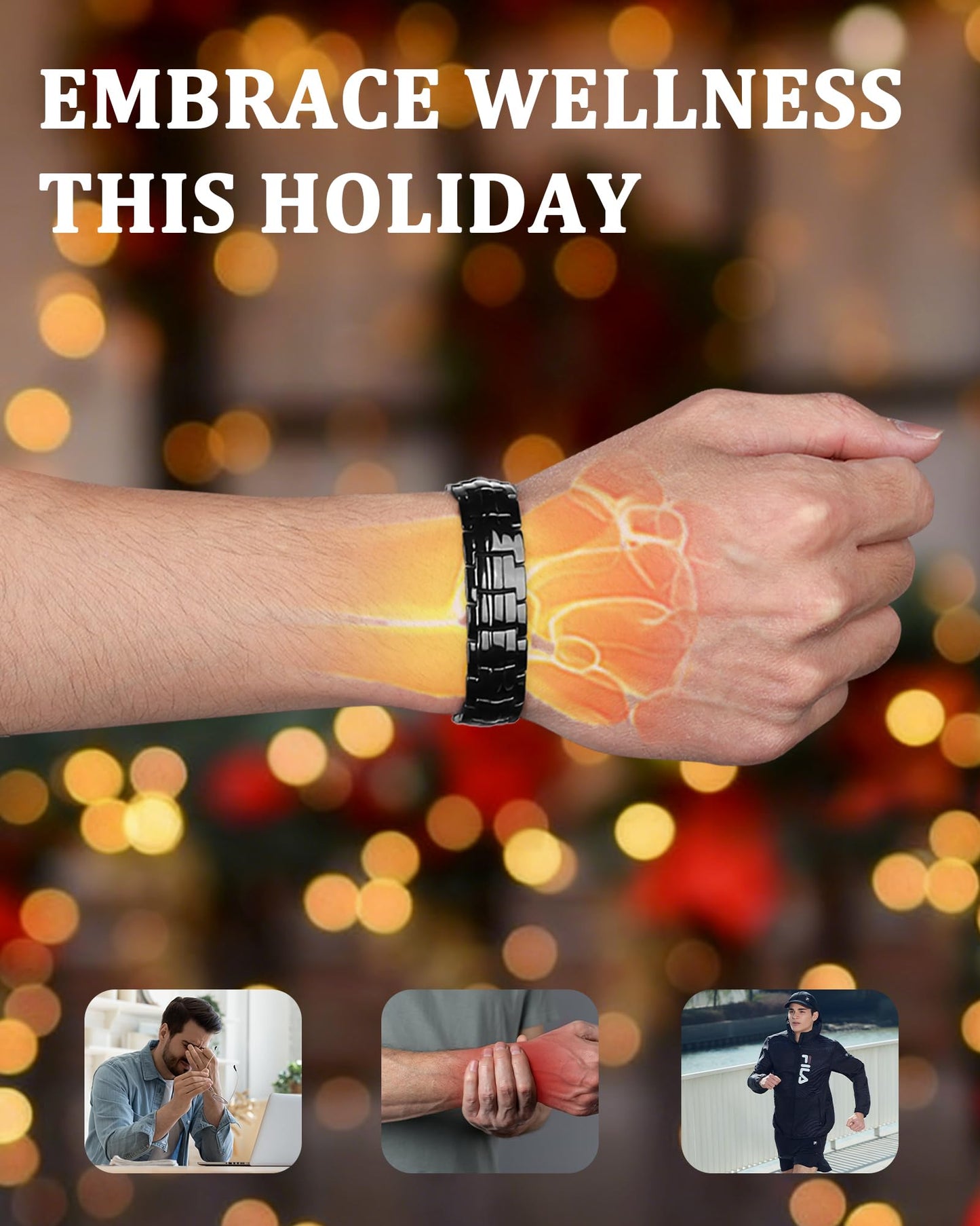 MagEnergy Mens Copper Magnetic Bracelets, Christmas Gifts Box, 99.9% Pure Copper Bracelet with Double-Row Strength Magnets, Adjustable Jewelry with Sizing Tool