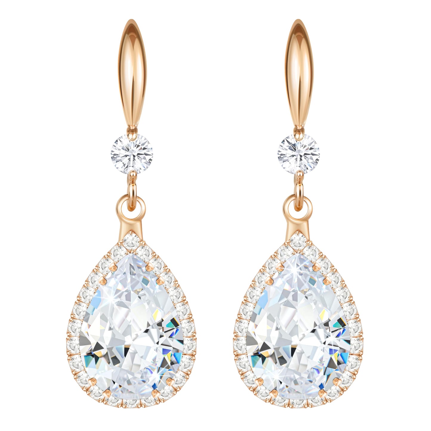 Linawe Wedding Earrings Rose Gold, Imitation Diamond Dangle Rhinestone Drop Earrings for Women Trendy, Cubic Zirconia Chandelier Earrings Crystal Teardrop Jewelry Set