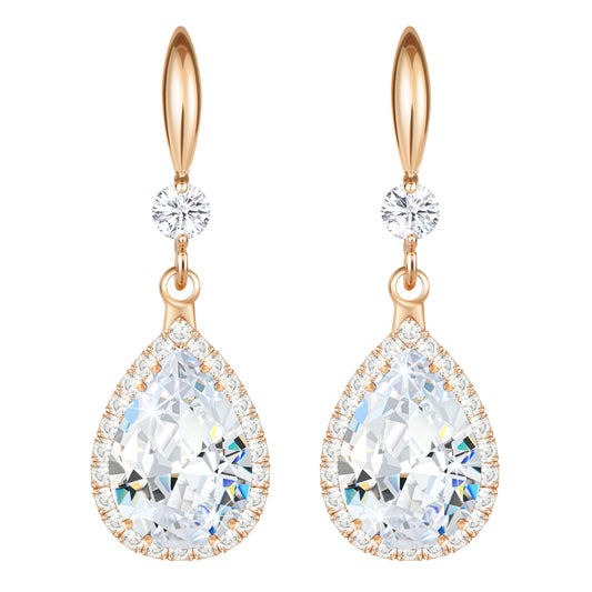 Linawe Wedding Earrings Rose Gold, Imitation Diamond Dangle Rhinestone Drop Earrings for Women Trendy, Cubic Zirconia Chandelier Earrings Crystal Teardrop Jewelry Set