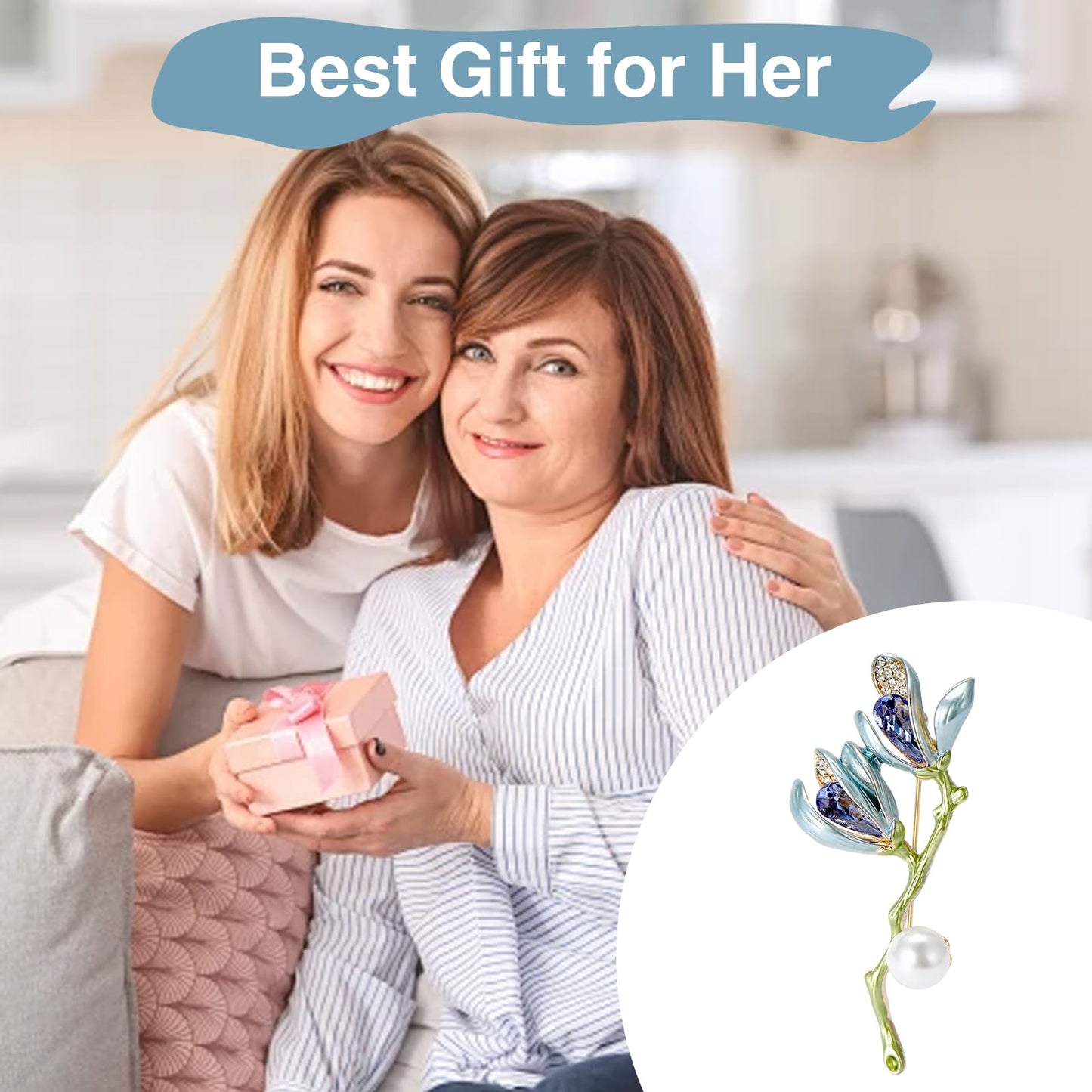 Vcagirest Exquisite Magnolia Flower Brooches for Women Rhinestone Brooches Lapel Pins Birthday Holiday Gift for Wife Mother