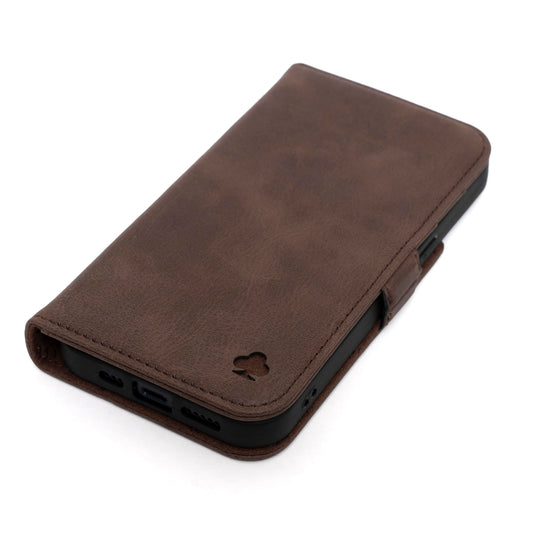 Porter Riley - Leather Case Compatible with iPhone 17. Premium Genuine Leather Stand/Cover/Wallet/Flip Case with Card Slots & Horizontal Stand (Chocolate Brown)