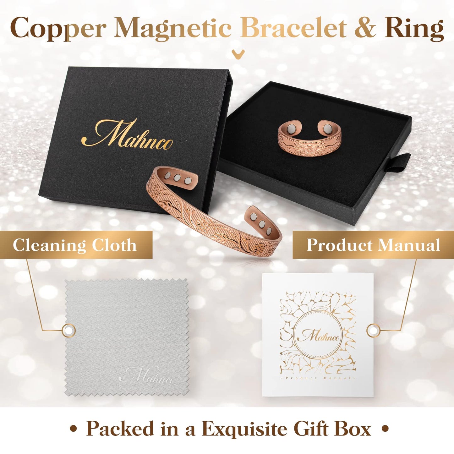 Copper Bracelet for Women, Magnetic Lymph Detox Ring and Magnetic Copper Bracelet, 100% Solid Pure Copper Jewelry Gift