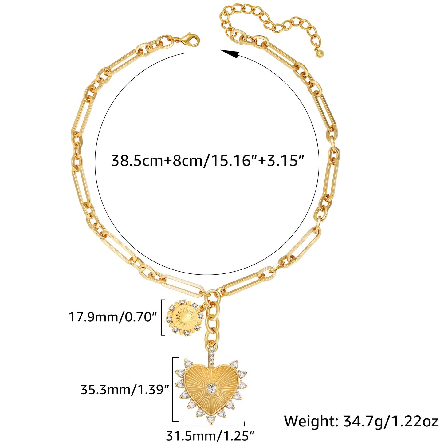 BONJOULRY Chunky Gold Heart Necklace for Women, 18K Gold Plated Chunky Heart Locket Necklace Non Tarnish Charm Necklace Fashion Jewelry Thick Paperclip Chain Hip Hop Statement boho necklaces for women