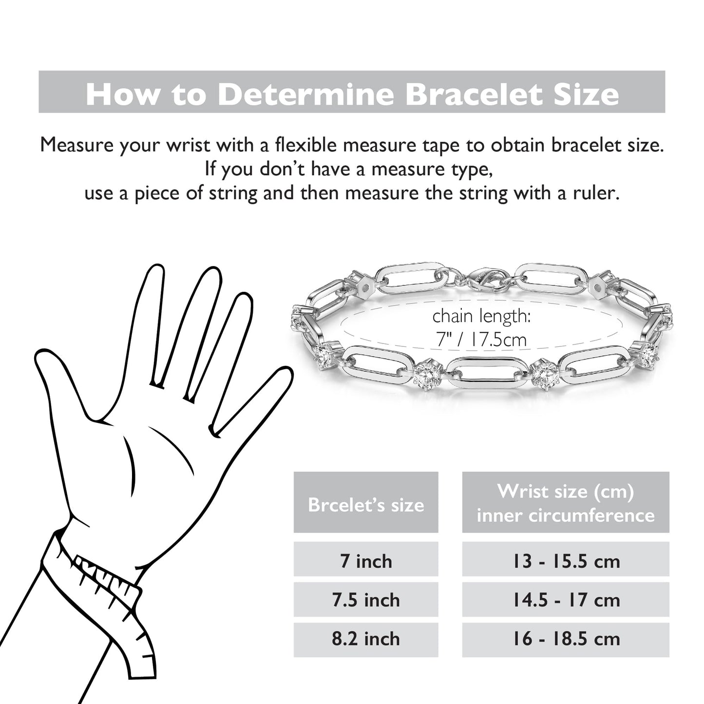 shinelab Paperclip Bracelet for Women Couple Bracelets with CZ Chain Strand Jewelry Gift for Girls_7.5inches