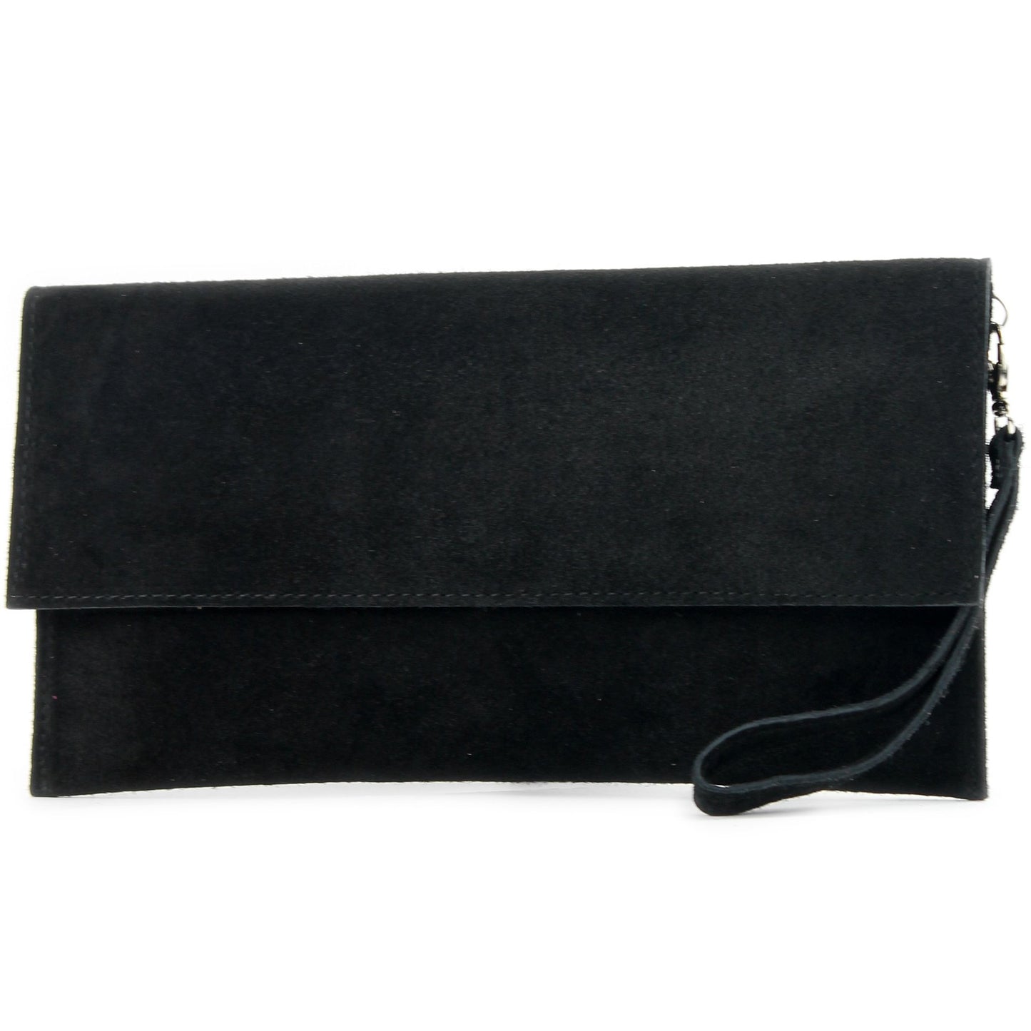 modamoda de - T151 - Italian clutch evening bag made of suede (Black)