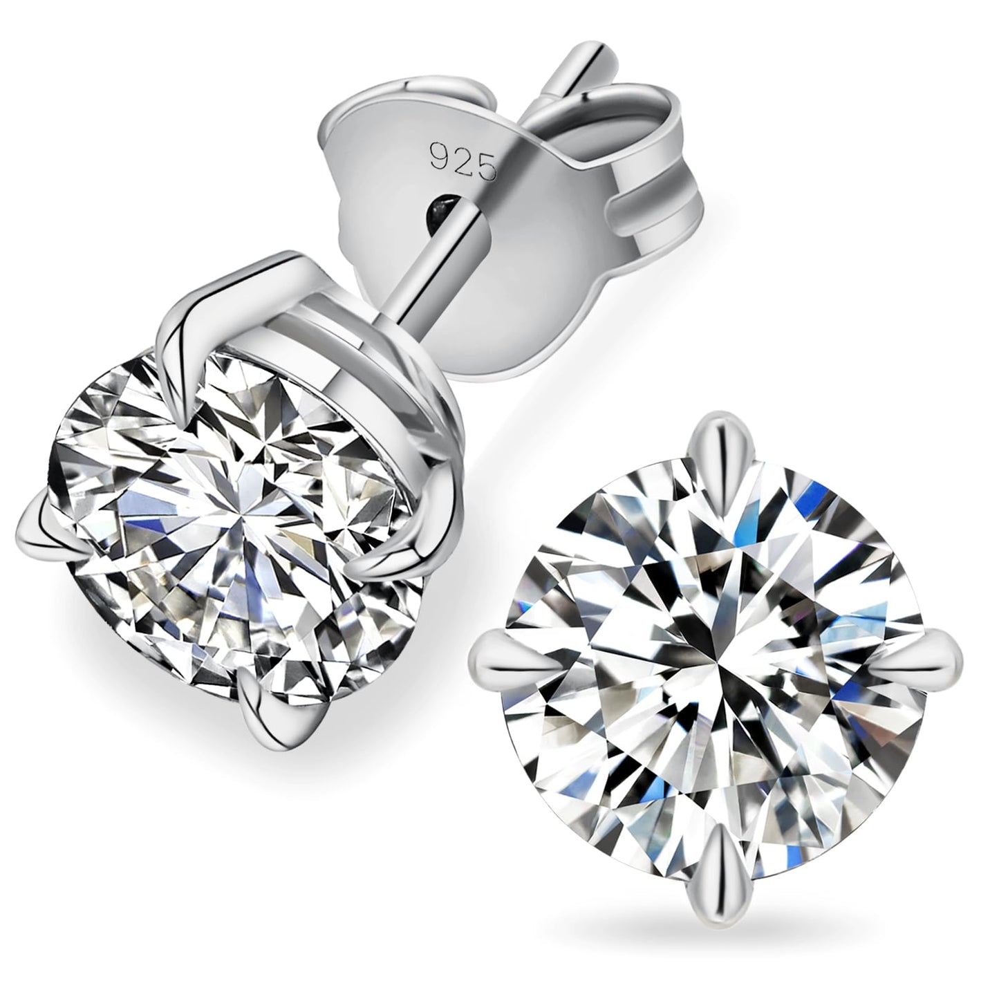 KRKC 0.6-3ct Moissanite Stud Earrings, D Color VVS1 Clarity, Lab Created Diamond Stud Earring for Women, 14K White Gold S925 Sterling Silver Earrings Friction Back for Women Men, Hypoallergenic