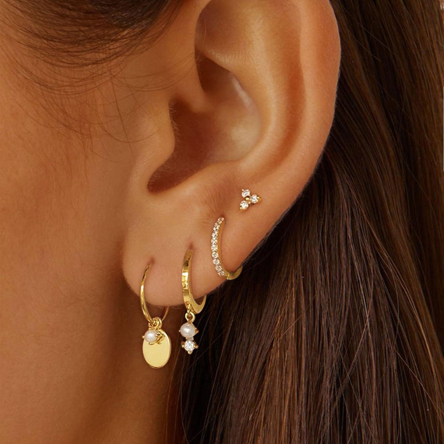 SELFROSE Gold Earrings for Women, Dainty Earring Stacks 14K Gold Plated Huggie Earrings for Women Trendy Hypoallergenicc Unique Dangle Drop Earrings Set Cute Small Huggie Hoop Earrings Womens Jewelry