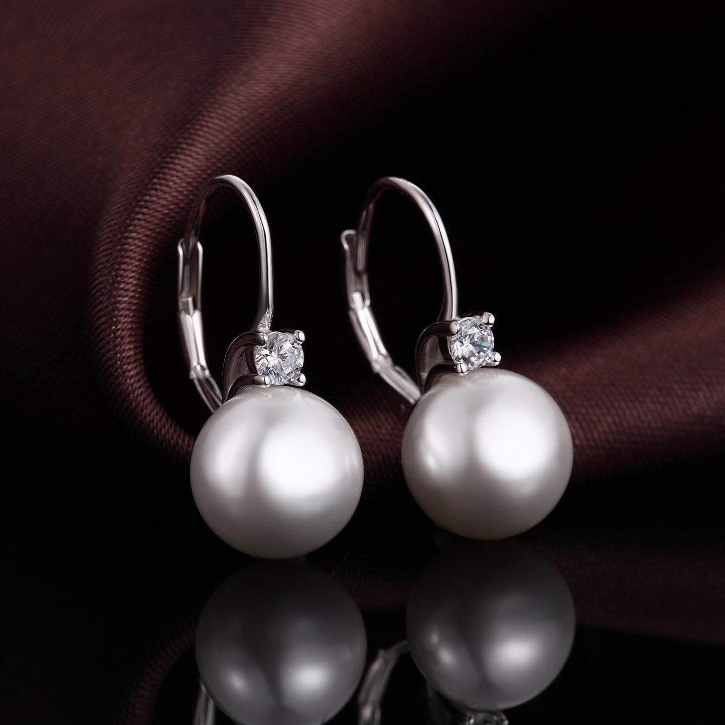 Pearl Leverback Earrings Pearl Dangle Drop Earring for Women 925 Sterling Silver Cubic Zirconia 10mm Jiahanzb