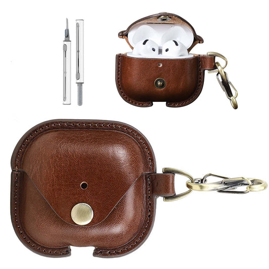 for AirPods 4 (4th Generation) Case Leather, Personalized Cowhide Leather Vintage Case,Shockproof Portable with Keychain,Charging Case Cover for AirPods 4 (Brown)