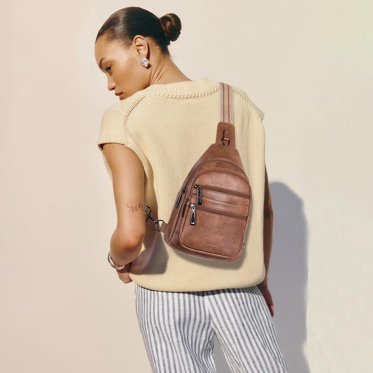 Leresas Sling Bag for Women Crossbody Bags Fanny Packs Over Shoulder Bag Sling Purse Backpack Vegan Leather Travel Handbag Purse Gifts Brown