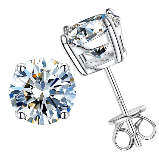 Earrings for Women Men Total 4ct Moissanite - Laboratory Diamond S925 Silver Stud Earrings Wedding Jewelry (8MM 2ct x2)