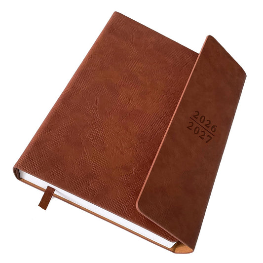 Planner 2026-2027, Weekly Monthly Academic Calendar for Jul 2026 - Dec 2027 [18 Month Agenda], 8.26" x 5.9" Faux Leather Cover + Thick Paper (26-27 Brown)