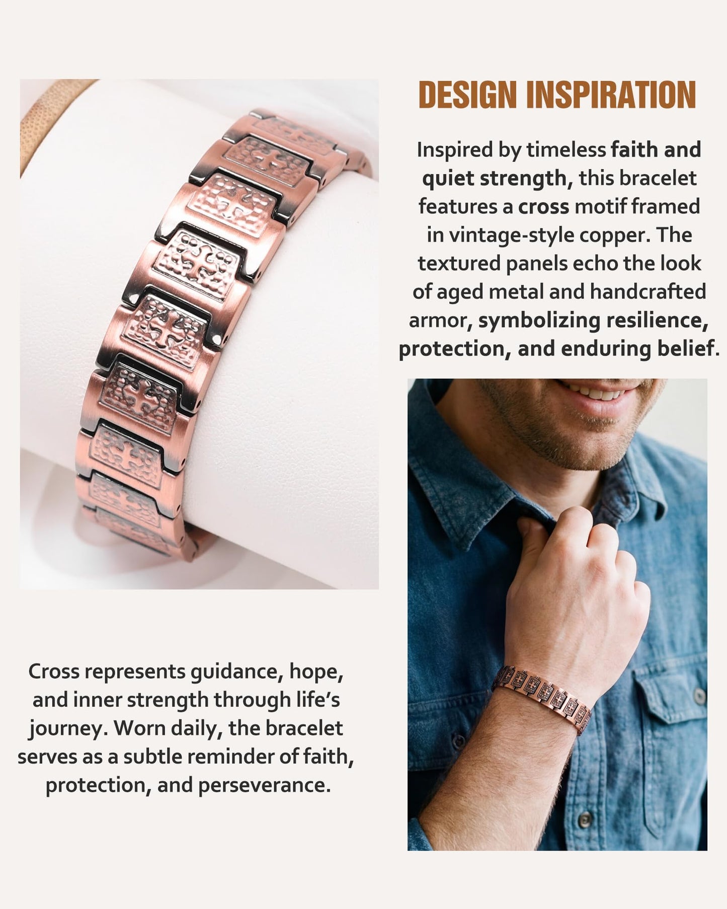Jecanori Pure Copper Bracelet for Men, Magnetic Cross Bracelets for Men with 3500 Gauss Magnets, Mens Pure Copper Bracelet