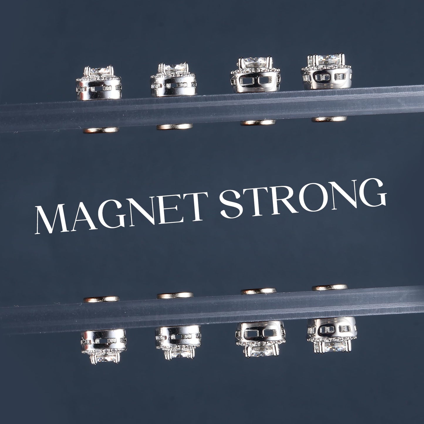 GEMQUEEN Moissanite Magnetic Earrings for Men Women : Hypoallergenic 14K White Gold Plated Stainless Steel Non Piercing Fake Earrings Studs Halo Round D Color VVS1