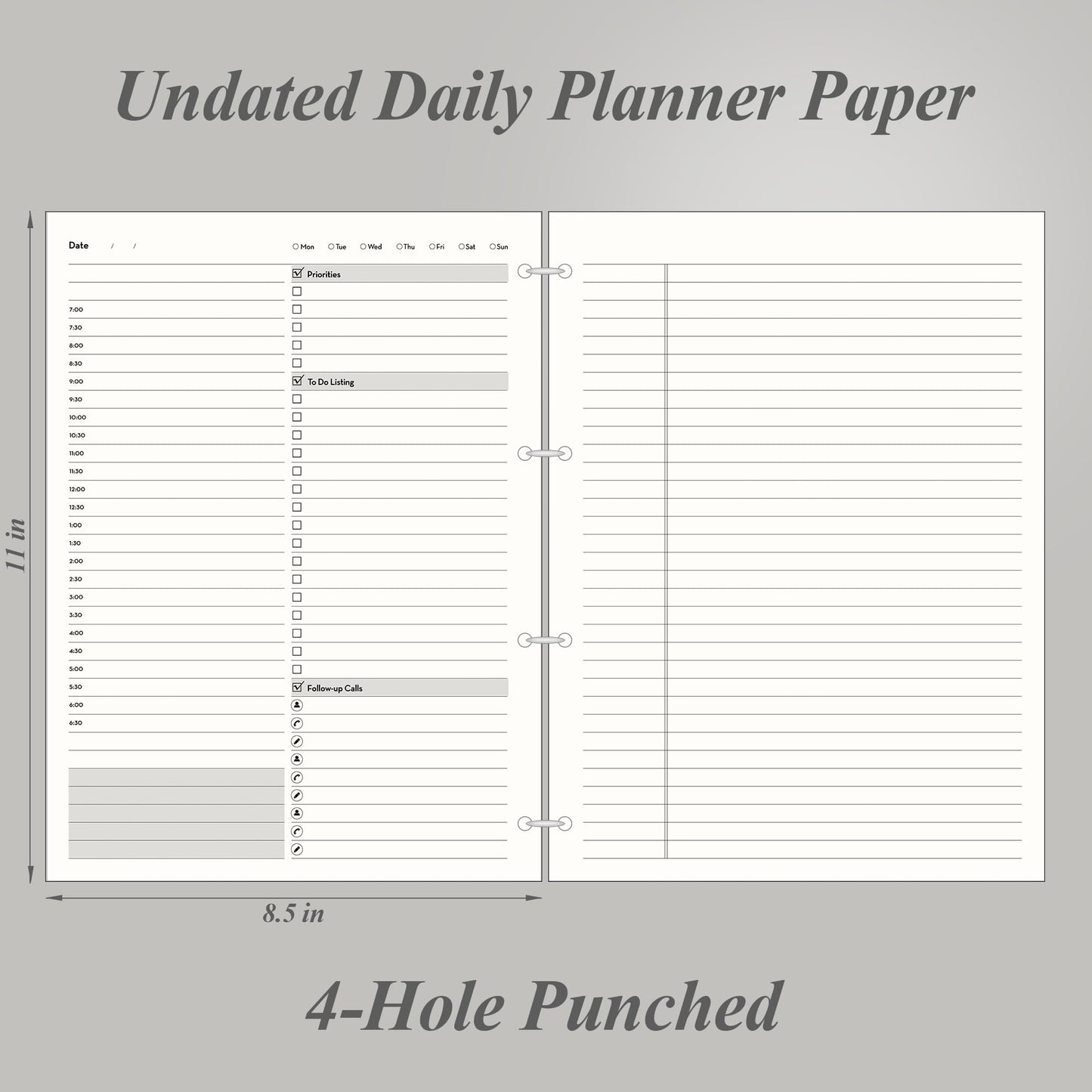 EMSHOI Undated Daily Planner - A4 Large To Do List Notebook Appointment Book for Productivity Time Management, with Hourly Planner Refills, Hardcover Binder Leather Journal - 240 Pages, 9.2x12