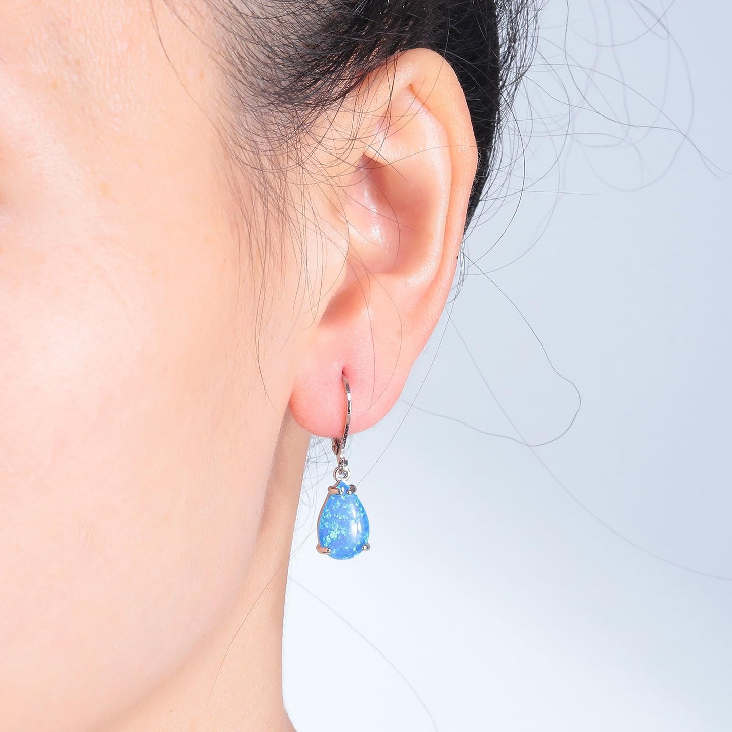 CiNily Teardrop Leverback Dangle Earrings for Women Hypoallergenic Blue Opal Pendant Drop Earrings 14K White Gold Plated Hanging Lever Earrings Fashion Graduation Jewelry Gifts