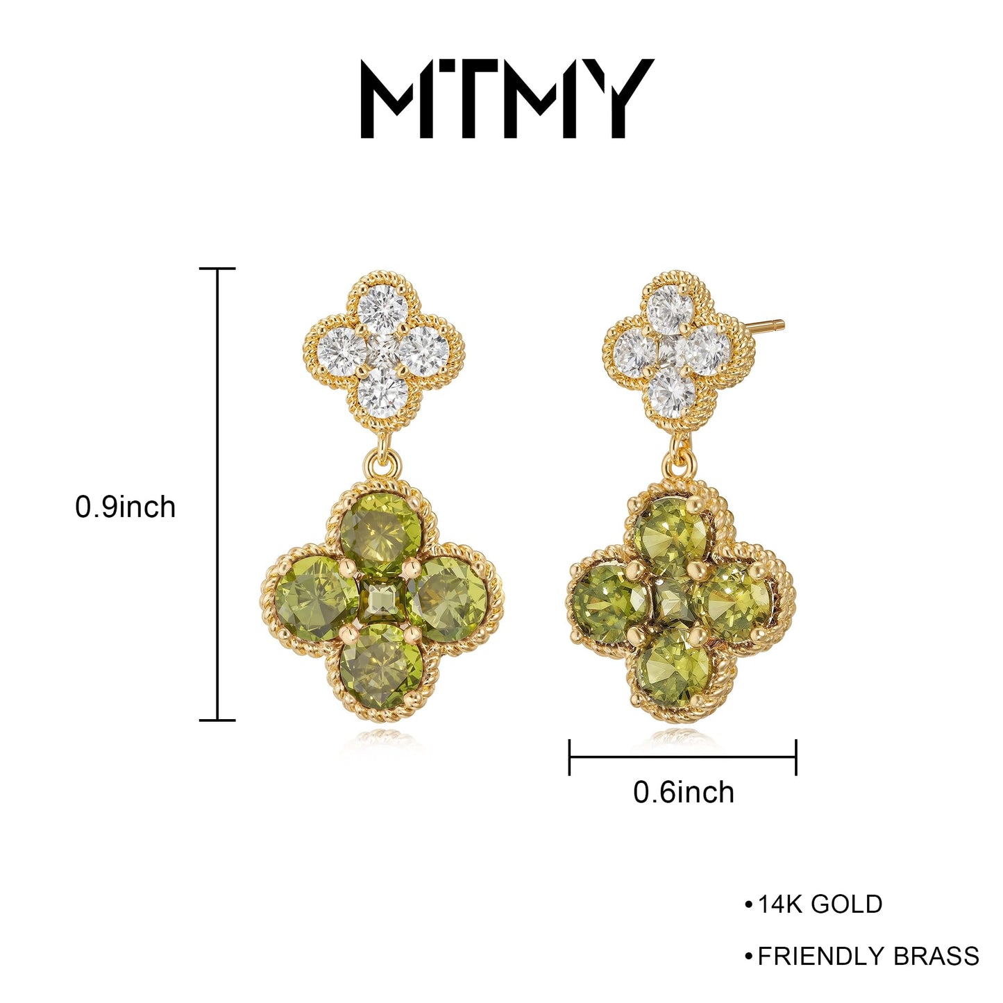 MTMY Dangle Earrings for Women 14K Gold Plated Four Leaf Clover Dangling Drop Birthstone Stud Earrings Trendy Flower Birthstone Jewelry Birthday Gifts(August)