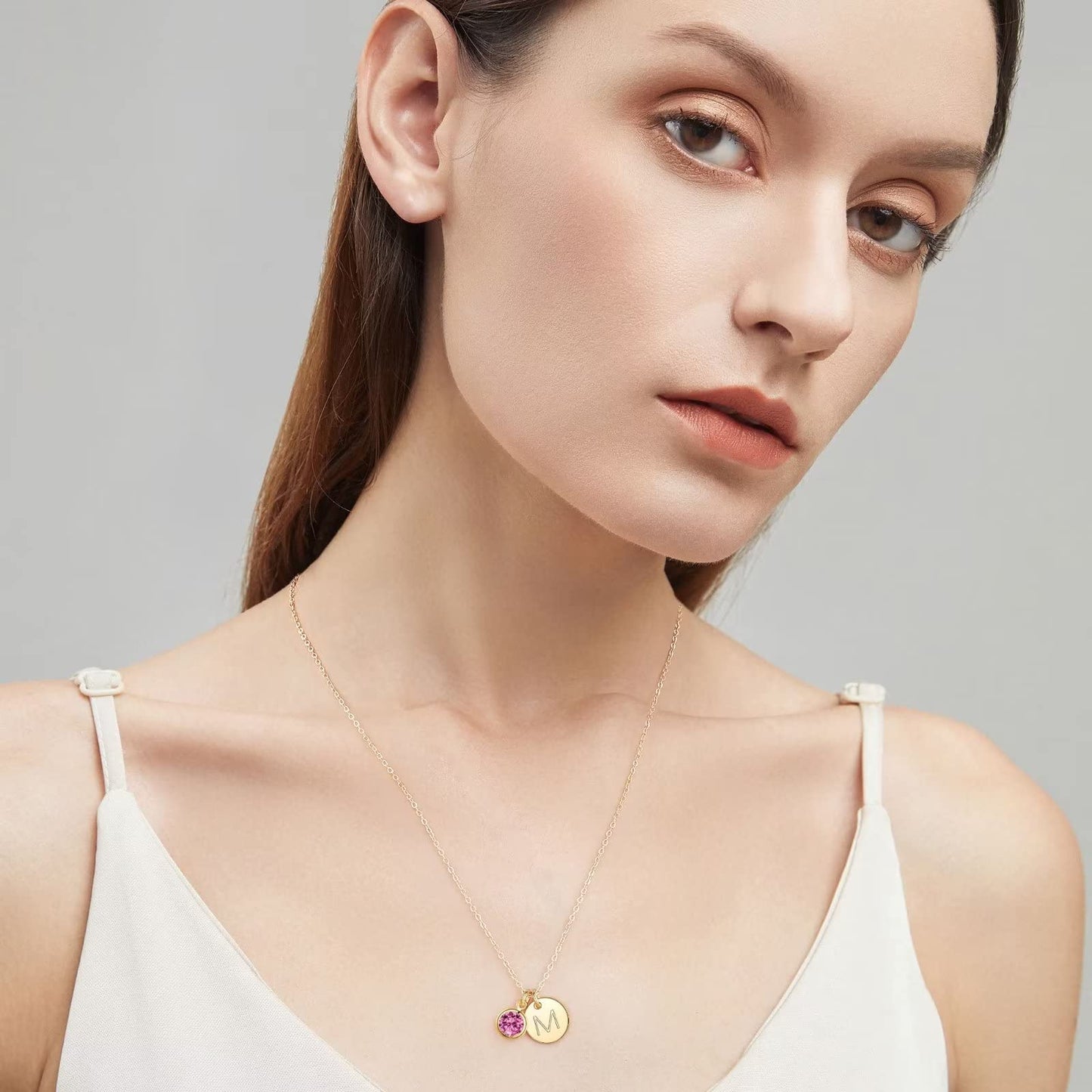 Hidepoo Initial Birthstone Necklace Gifts - Personalized Mothers Day Birthday Gift for Woman Wife Sister Grandma Mom, February Birthstone for Women, Disc Letter O Necklaces