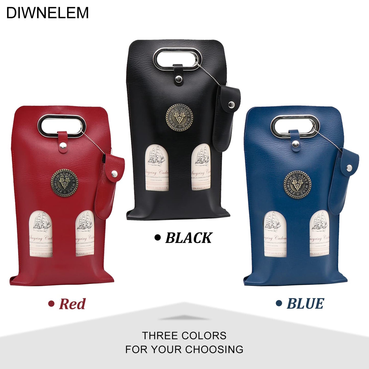 DIWNELEM Leather Wine Bag Leather Wine Gift Bags with Wine Opener Wine Tote Carrier Bag Champagne Beer Bottle Bags for Wedding, Birthday,Travel, Wine Tasting Parties,Christmas-Red 2 Bottles