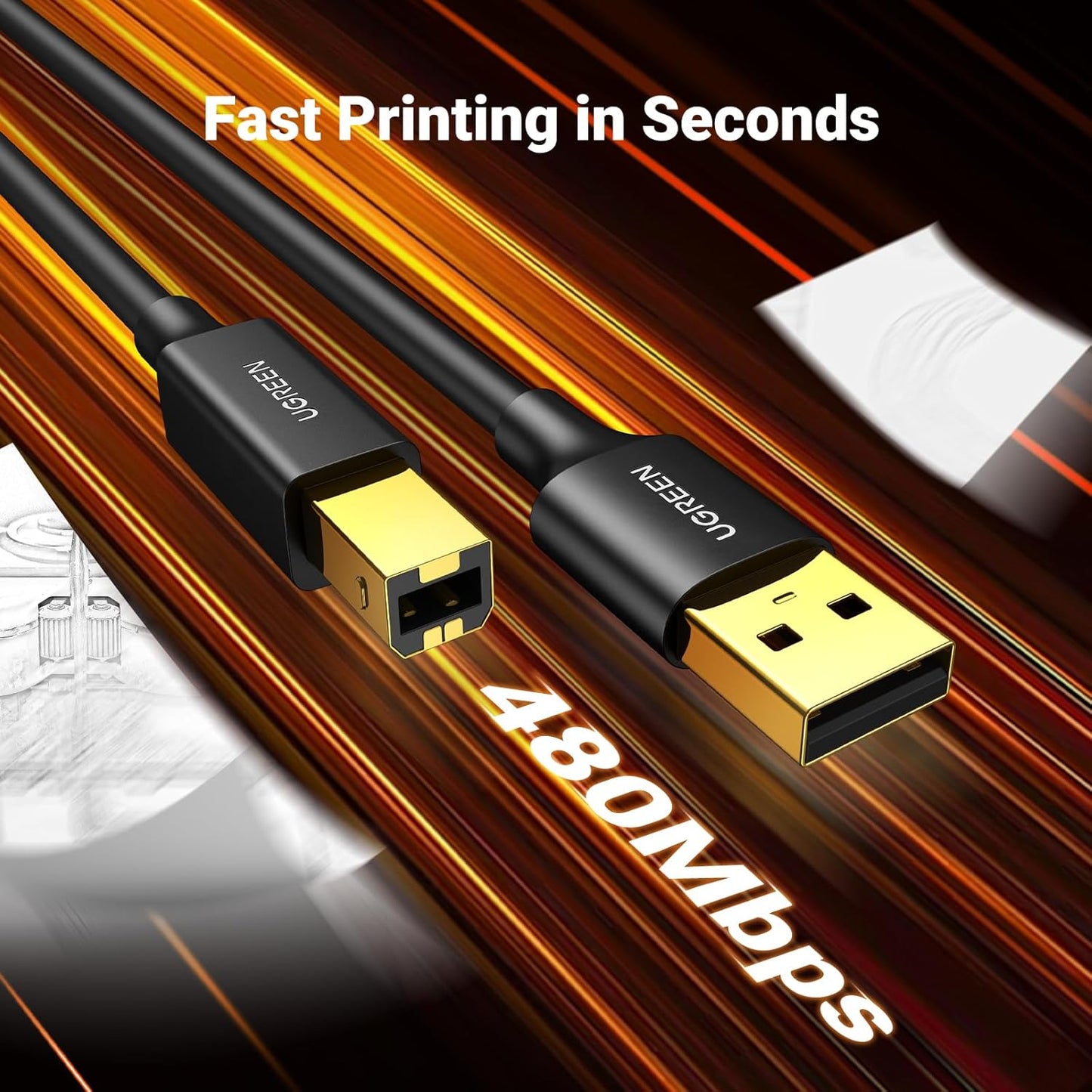 15 UGREEN USB Printer Cable - USB A to B Cable, High-Speed Printer Cord Compatible with Hp, Canon, Brother, Samsung