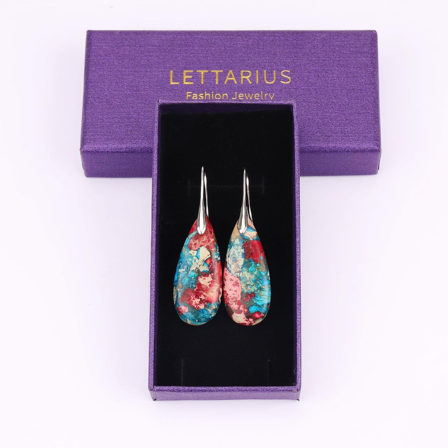 Lettarius Natural Crystal Healing Moon Stone Drop Earrings for Women Sea Sediment Rock Teardrop Birthstone Quartz Dangle Silver Plated Jewelry