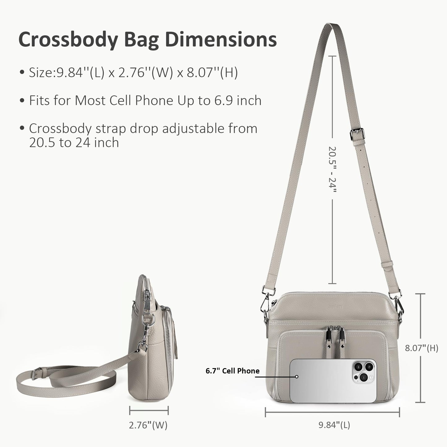 befen Real Leather Crossbody Bags for Women, Womens Small Cross Body Purses Travel Handbags with Built-in Wallet Adjustable Strap Beige Grey