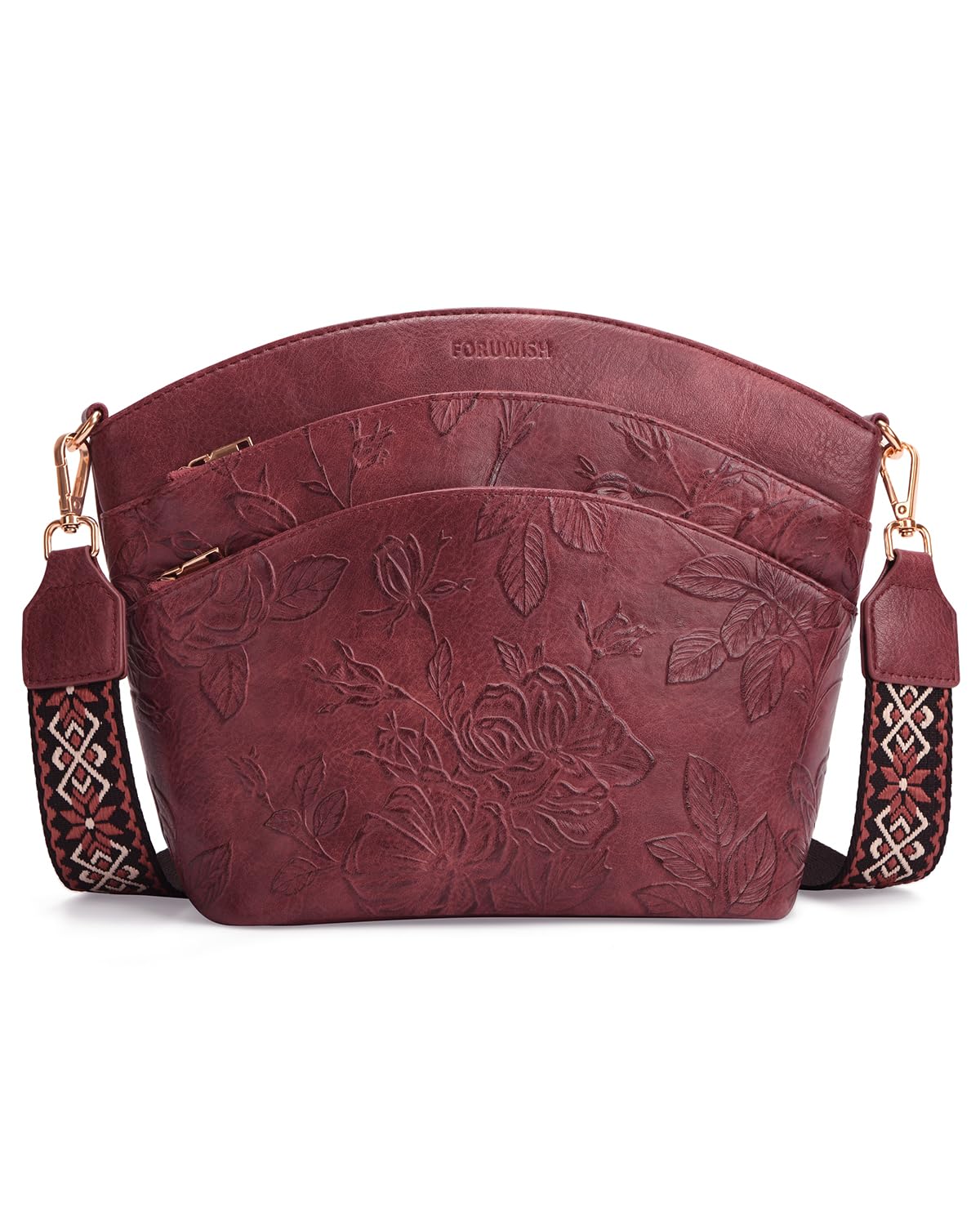 Crossbody Bags For Women, Vegan Leather Crossbody Purses with Boho Strap, Daily Travel Red Shoulder Handbag