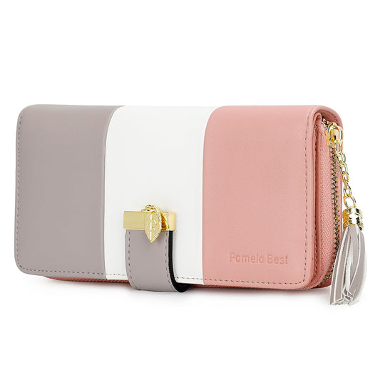 Pomelo Best Womens Wallet RFID Blocking Wallet for Women Bifold Large Capacity Card Holder Ladies Long Purse with ID Window Zipper Coin Pocket