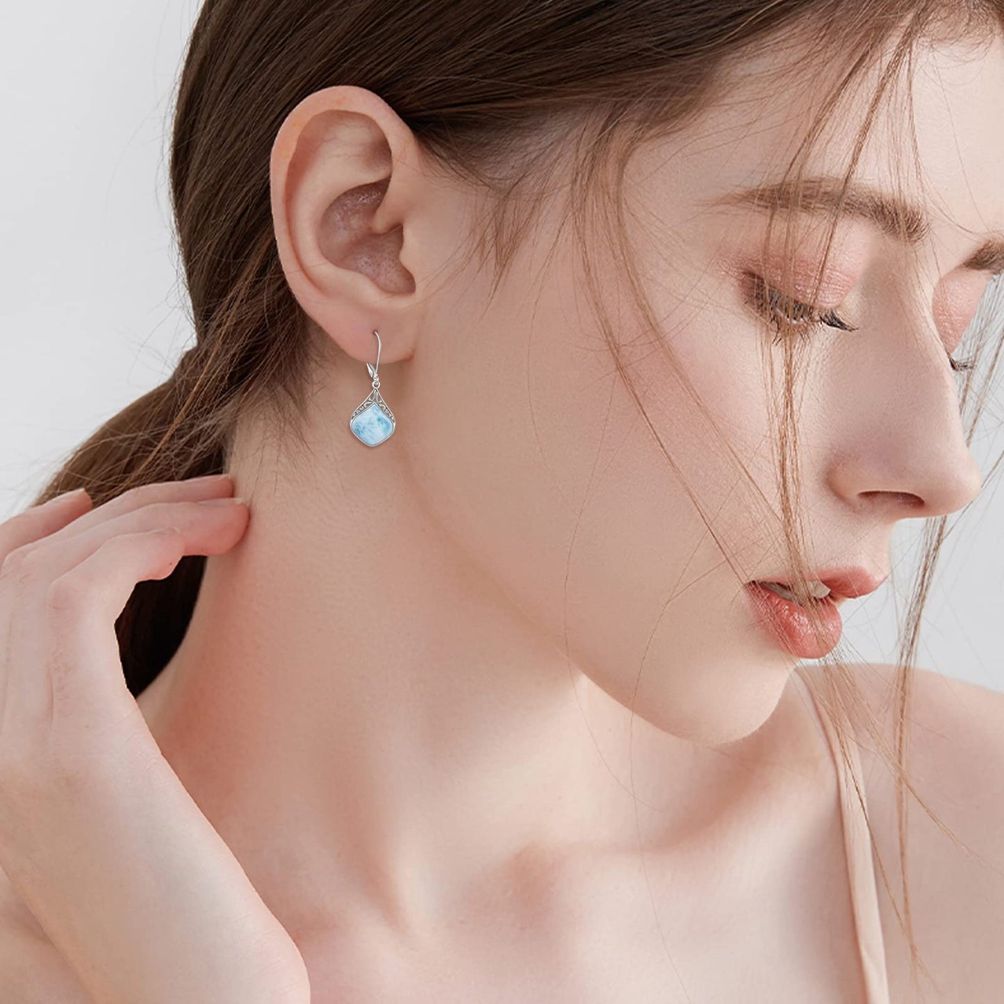 Larimar Jewelry Earrings Sterling Silver Filigree Irish Celtic Teardrop Natural Gemstone Drop Earrings Jewelry Gifts For Women