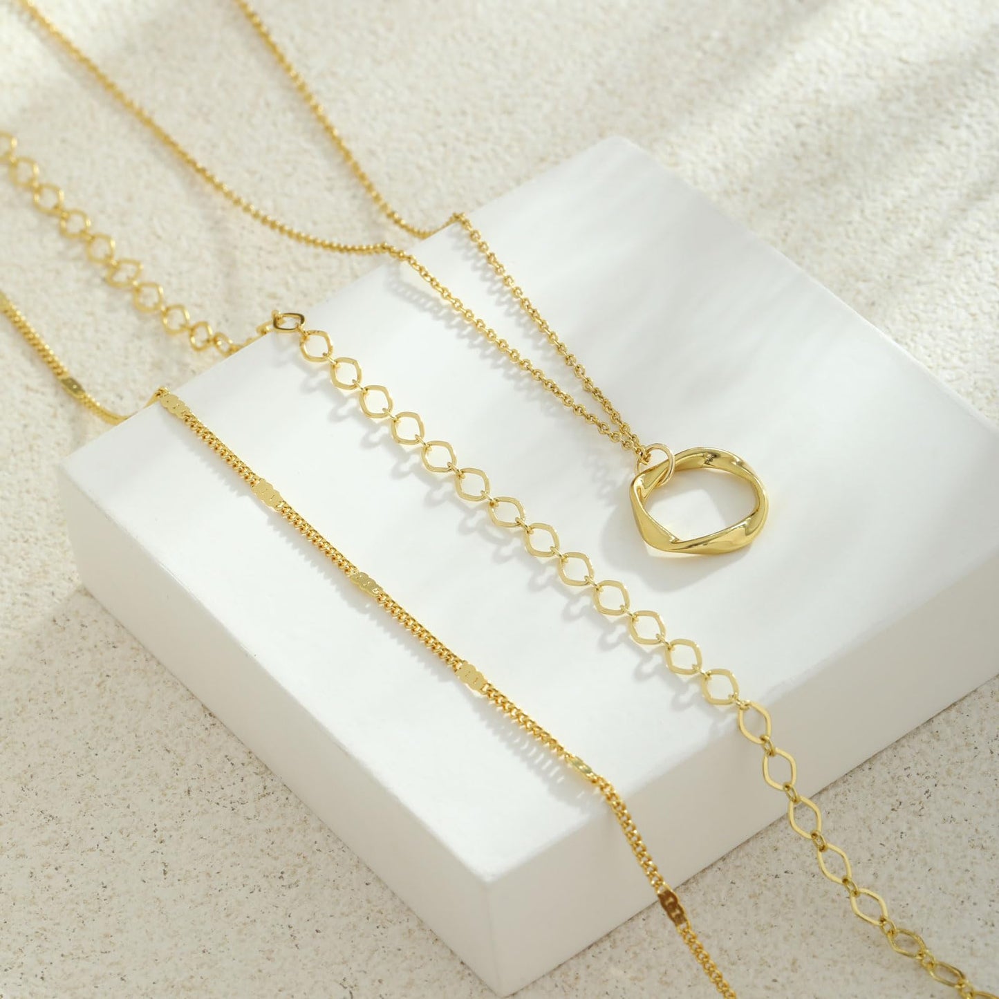 Layered Gold Necklaces for Women Stackable Dainty 14K Gold Plated Silver Chain Necklace Layering Cute Fashion Pendant Choker Necklaces Trendy Jewelry Set Gifts for Women (Oval paper clip flat strip square, golden)