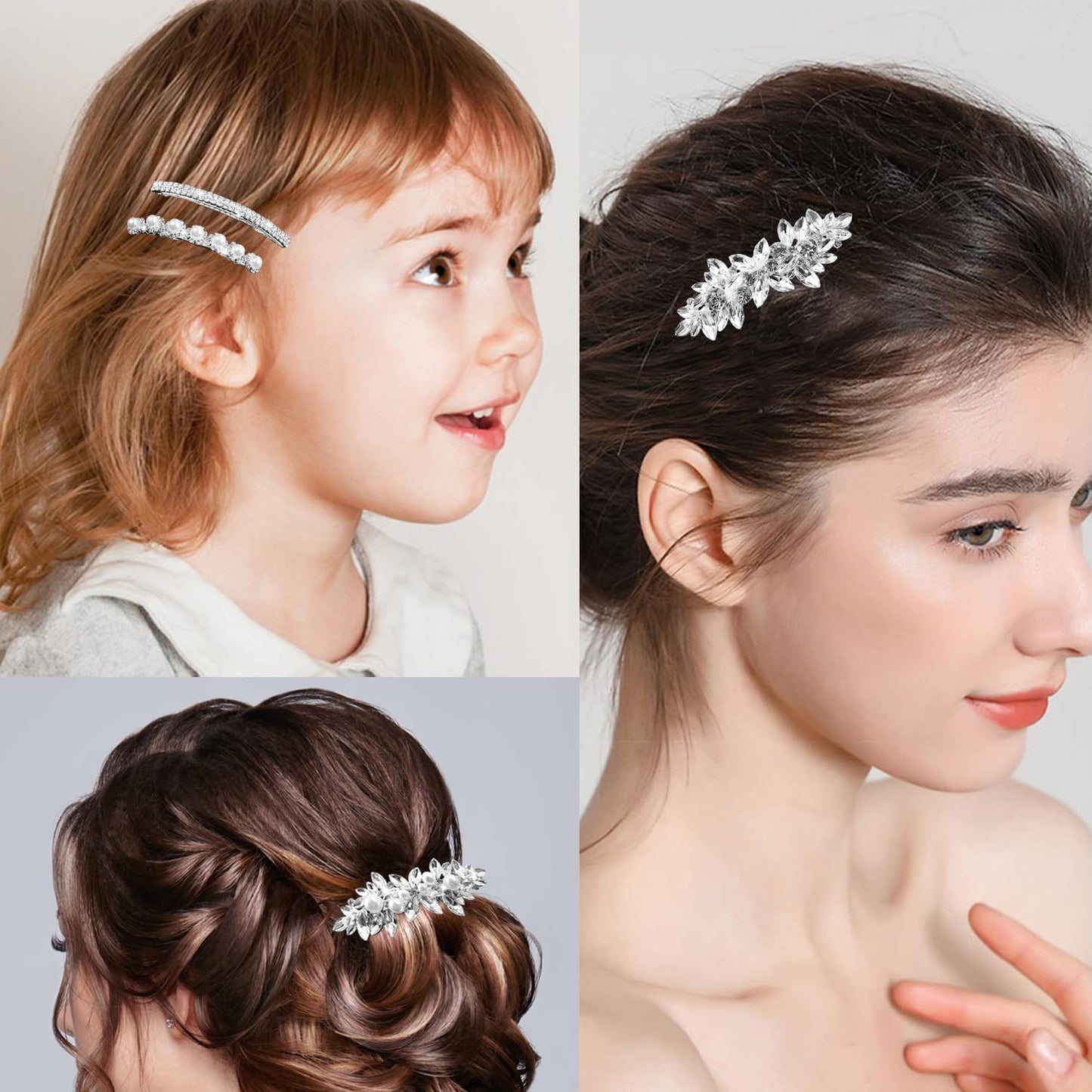 4 Pieces Rhinestone Bridal Hair Clip, Pearls Wedding Hair Pins Crystal Hair Clips, Rhinestone Jewelry Barrette Elegant Hair Accessories for Brides Bridesmaids Flower Girls…
